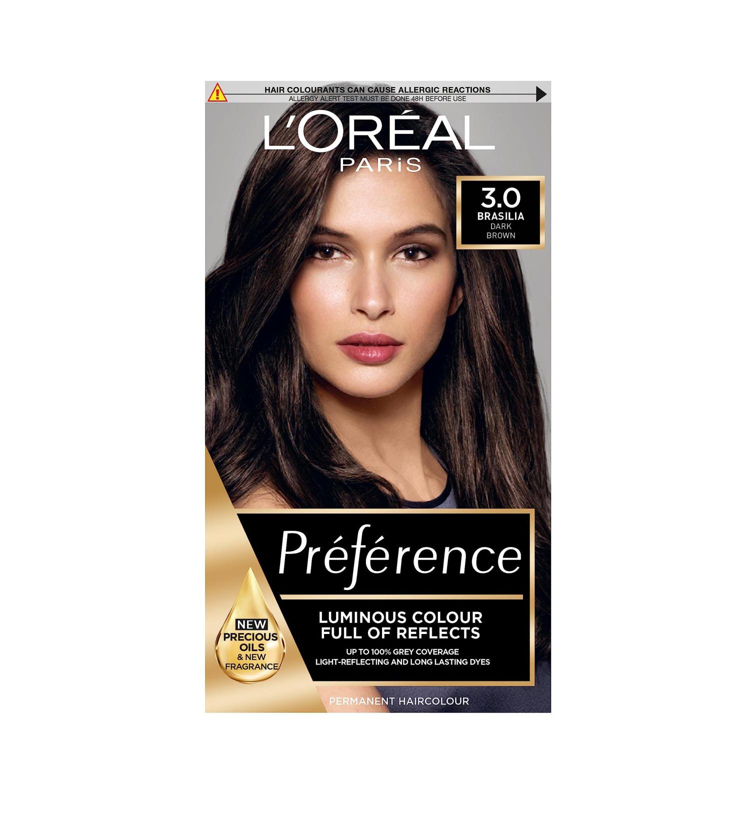 L'Oreal Paris Preference Hair Dye | Long Lasting Luminous Permanent Colour - 3 Brasilia Dark Brown - Buy Online on SooperMarket.com