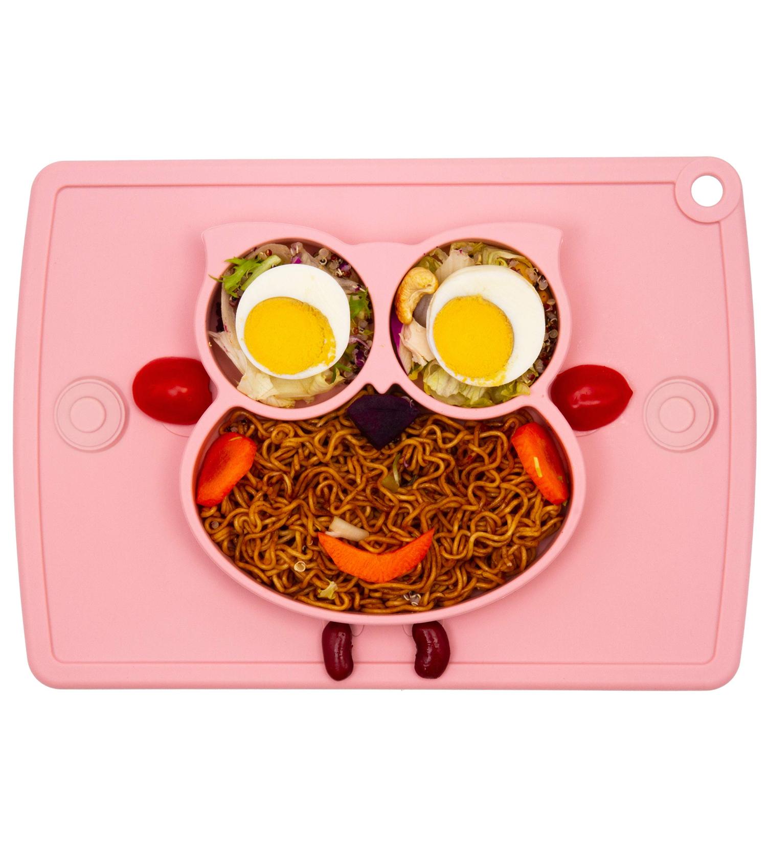 Qshare Toddler Plate | Portable BPA-Free Silicone Suction Plate for Kids | Dishwasher & Microwave Safe | 11x8x1 inch | Cream Pink - Buy Online on SooperMarket.com