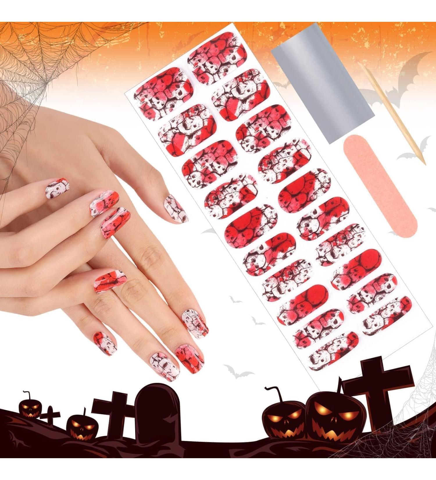Kalolary Halloween Gel Nail Polish Stickers 20PCS Nail Adhesive Wrap Full Wraps Gel Nail Strips with Nail File and Stick for Halloween Nail Art Decor (UV/LED Lamp Required) (A) - Buy Online on SooperMarket.com