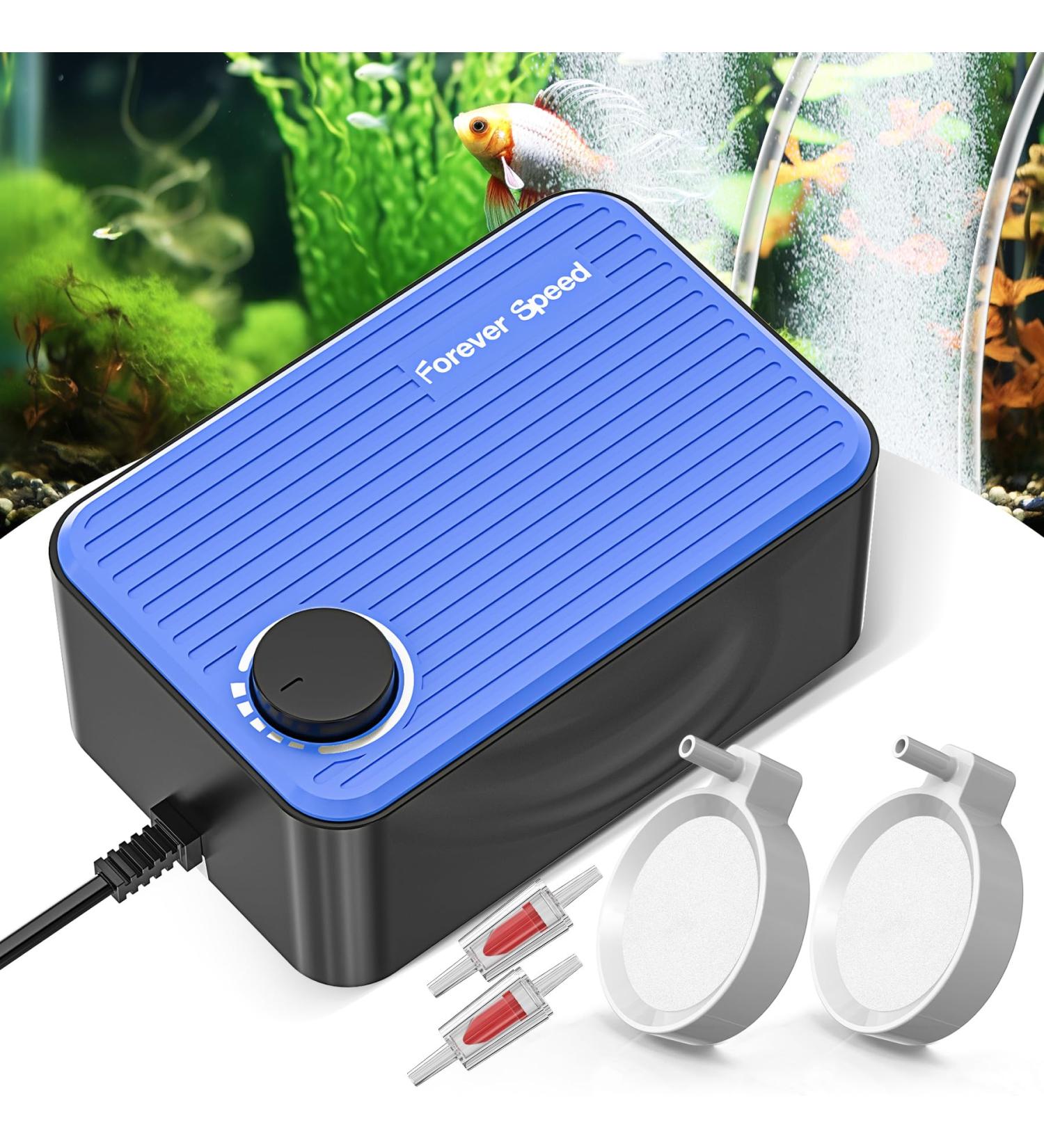 Forever Speed Aquarium Air Pump - Ultra Quiet 8W 480L/H Adjustable Oxygen Pump for 80-600L Tanks - Double Air Holes for Maximum Oxygen Supply - Buy Online on SooperMarket.com