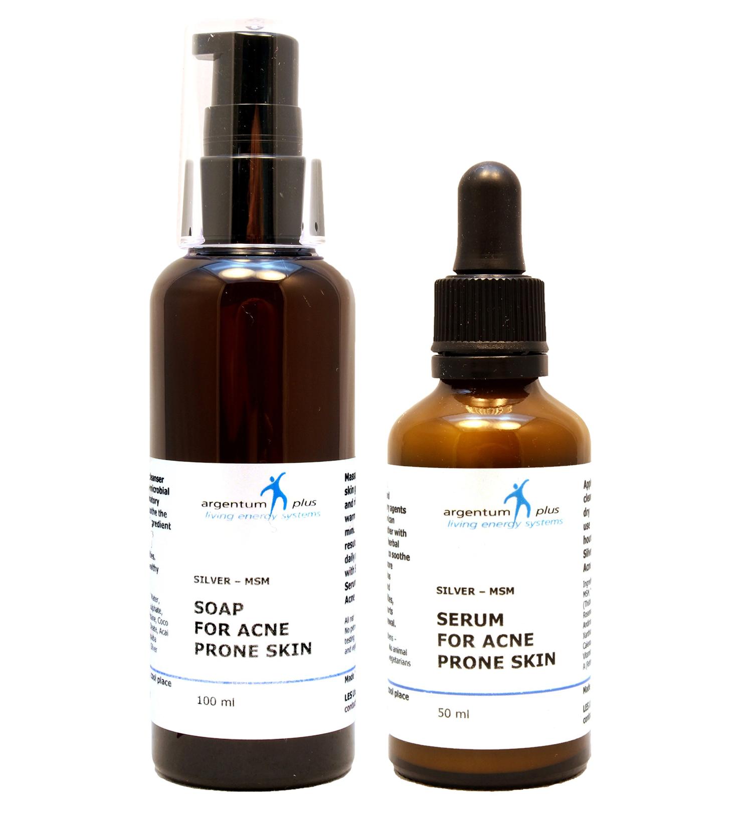argentum plus Silver-MSM Acne Basic Care Kit - 50 ml Serum + 100 ml Soap