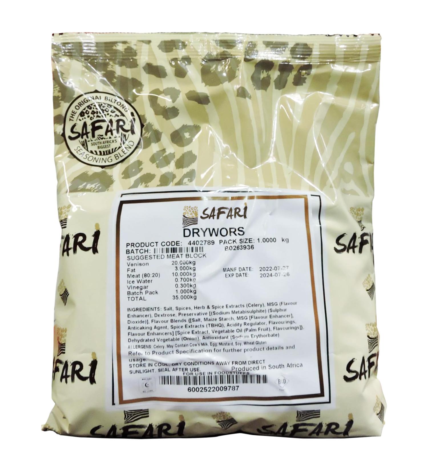 Safari Drywors Spice - Ready-to-Eat South African Food - Delicious Sausage Seasoning - 1kilogram - Buy Online on SooperMarket.com