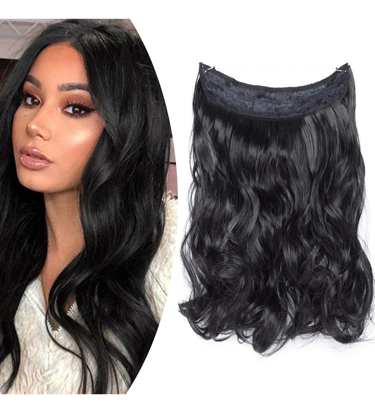 Buy Dark Black Hairpiece Extensions with Invisible Wire | Thickening Wavy Weft Hair Extensions - 40 cm - Buy Online on SooperMarket.com