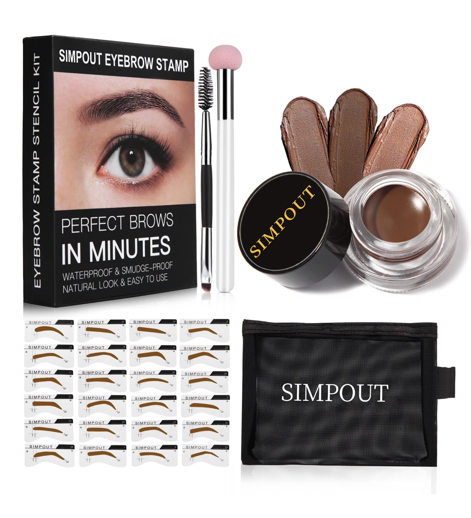 Beginner Eyebrow Stamp Stencil Kit - Simpout Brow Stamping Trio Set with 29 Brow Stencils and Waterproof E02 Soft Brown Eyebrow Kit - Buy Online on SooperMarket.com
