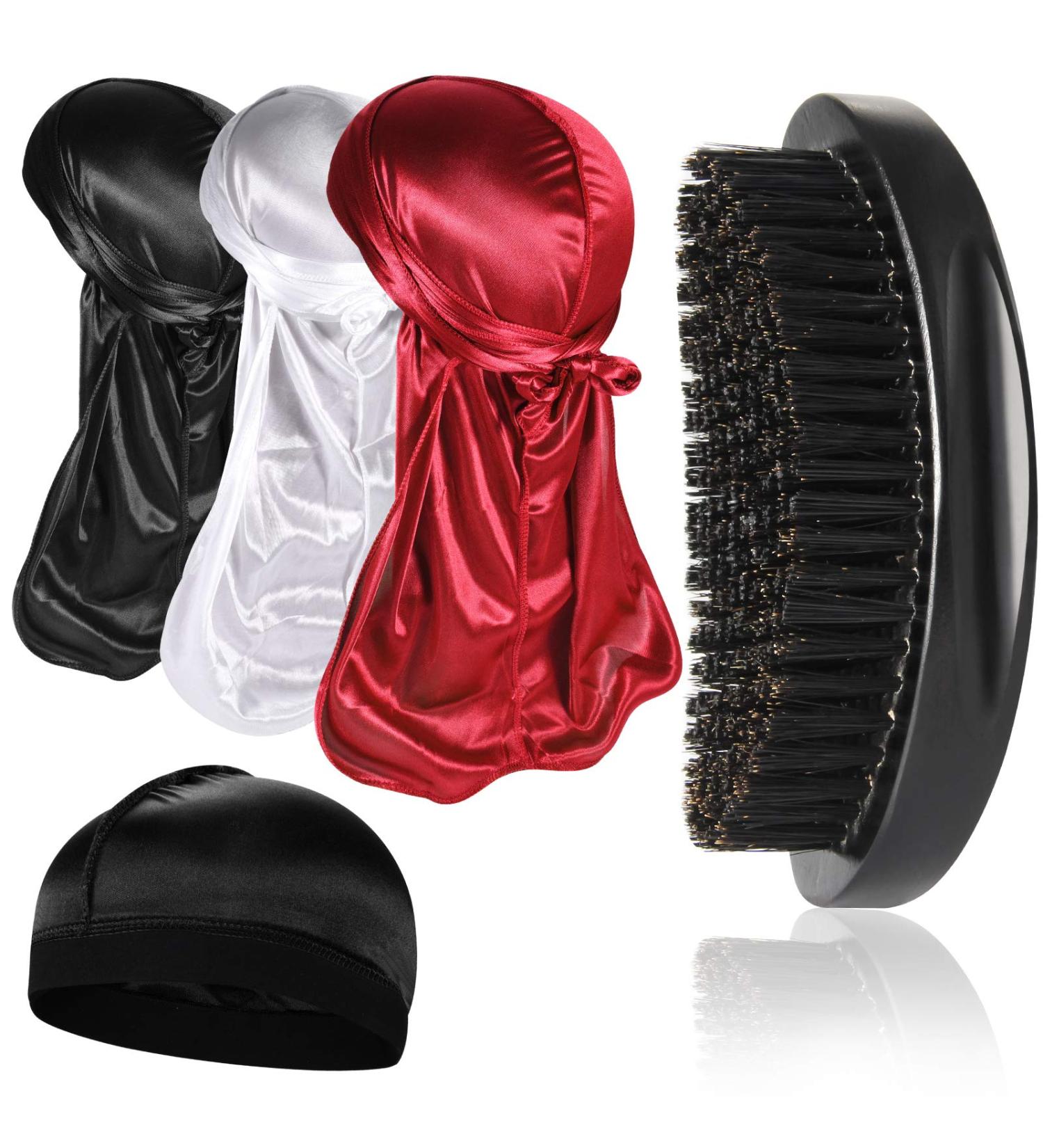 3pcs Silky Durag & Wave Brush Set for Men - 360 Curved Medium/Hard Hair Brushes - Buy Online on SooperMarket.com
