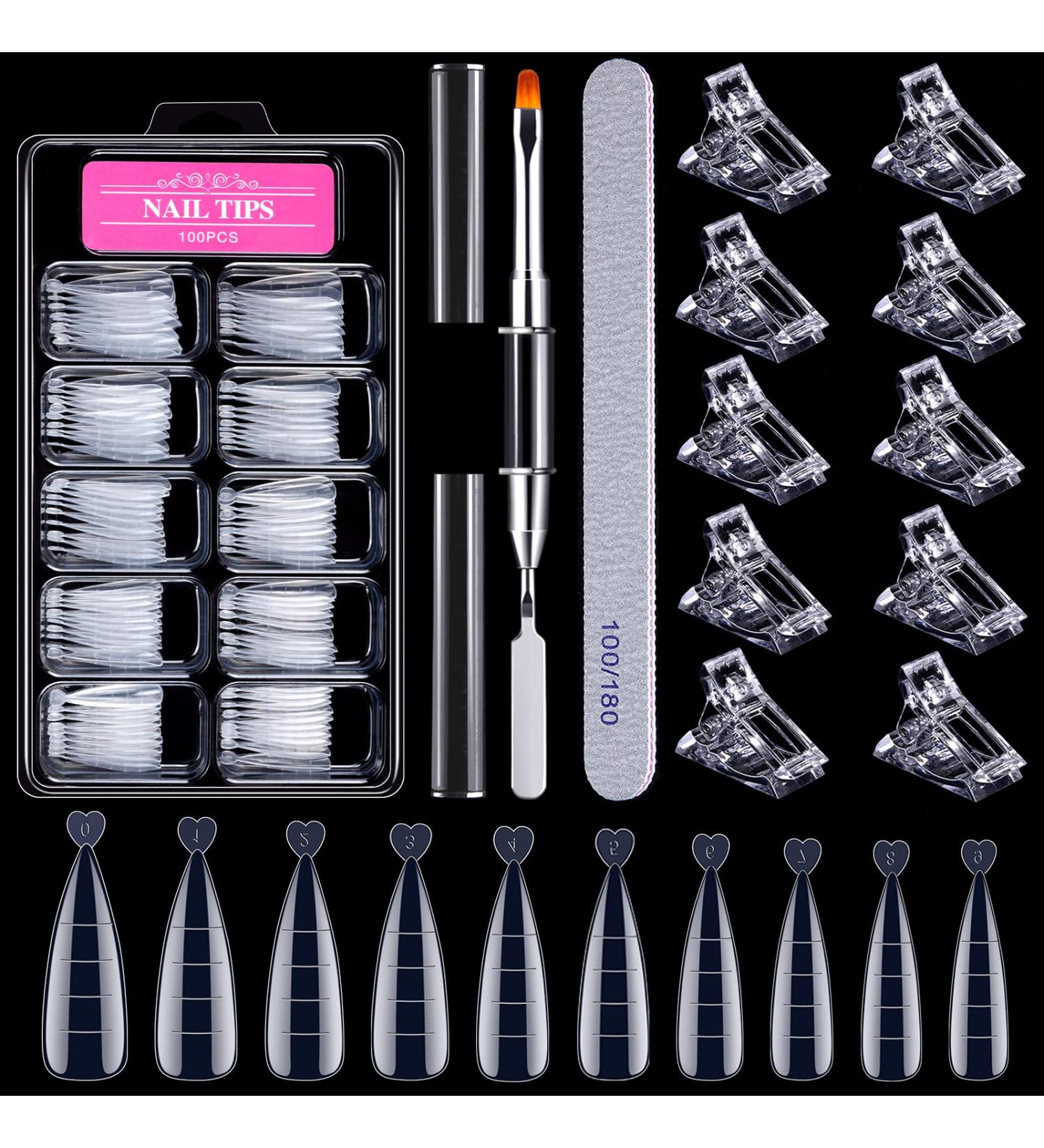 Melliex 100 Pieces Dual Nail Forms Set - Professional Nail Extension Kit with Dual-Ended Brush Nail Tips Clips & File for UV Acrylic Nails - Buy Online on SooperMarket.com