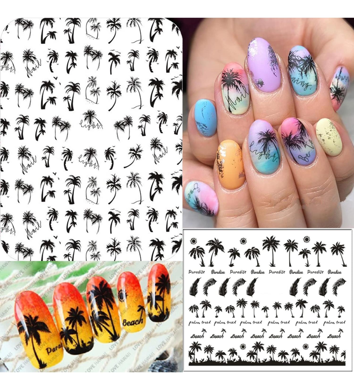 MiaoWu 6pcs Tropical Style Palm Summer Tree 3D Nail Stickers - Coconut Tree Nail Art Decals for DIY Manicure - Buy Online on SooperMarket.com