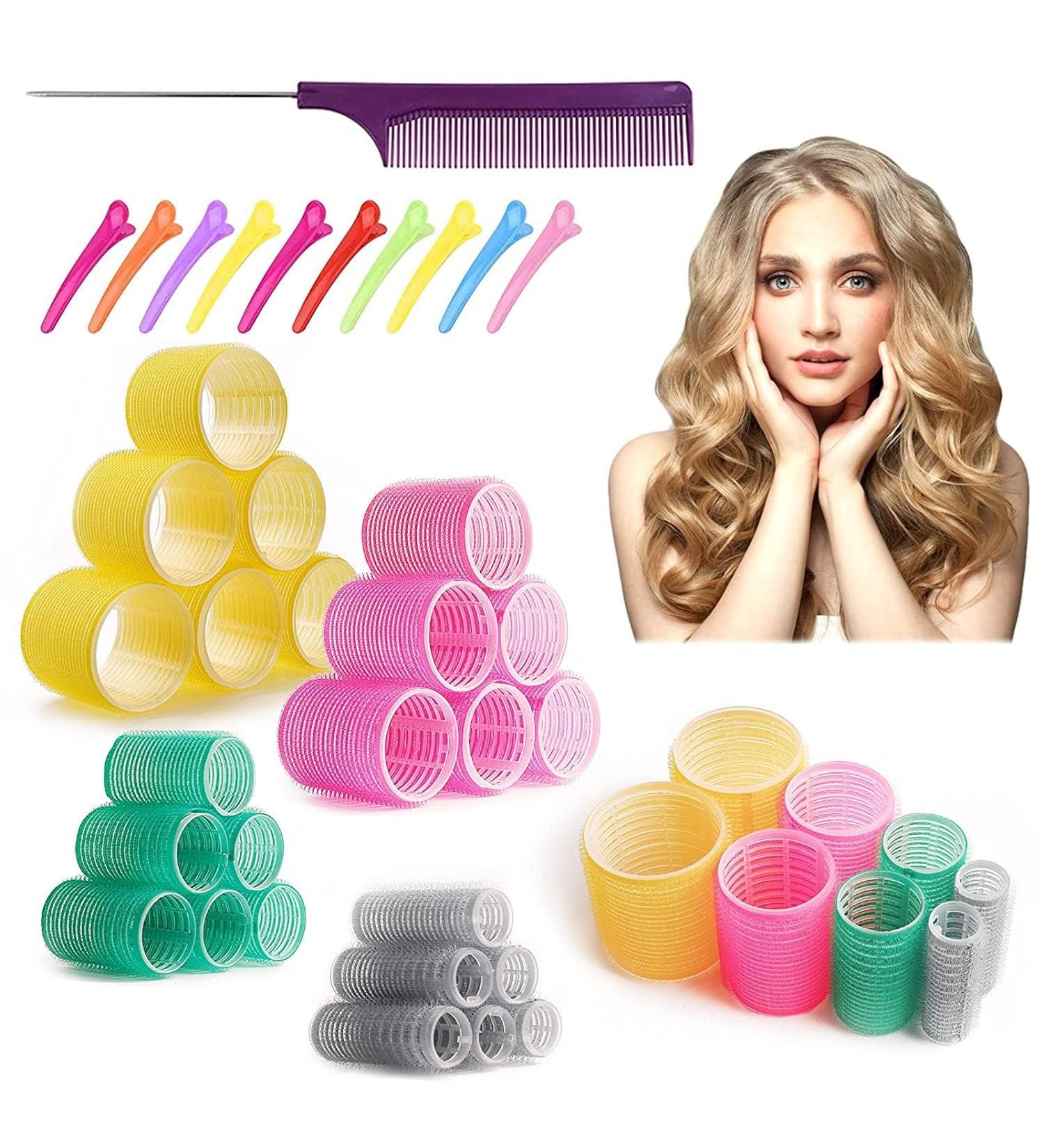 Mabufun Jumbo Hair Rollers Set Hair Rollers Self Grip Curlers For Long Hair No Heat Curlers Heatless Hair Rollers With Clips & Comb 24 Packs (Yellow Pale Red.Green Grey 24Pcs) - Buy Online on SooperMarket.com
