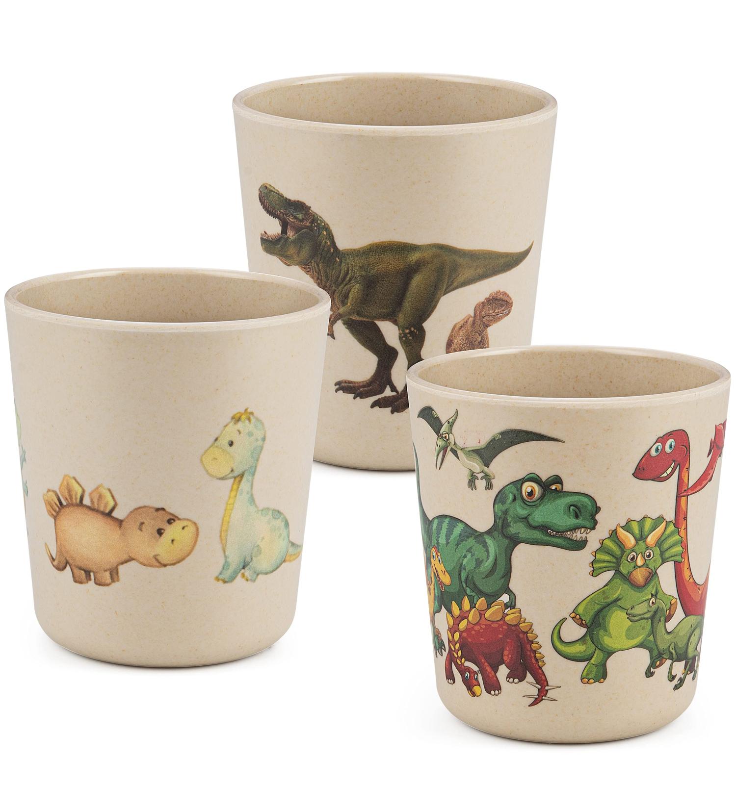 Kids' Dinosaur Bamboo Cups - Set of 3 | 8 oz Eco-Friendly BPA-Free Cups for Drinking, Snacks, and Bath | Toddler Smoothie Cup | Shatter-Resistant - Buy Online on SooperMarket.com
