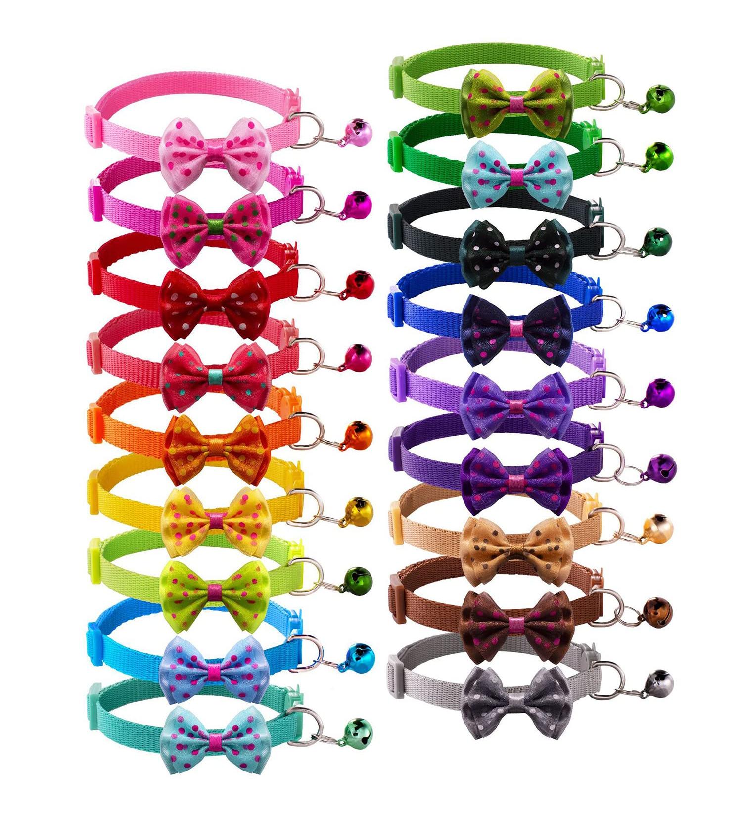 Flymind Puppy Collars - Adjustable Whelping ID Collars for Cat Dog Kitten - Soft Nylon with Safety Buckle and Polka Dot Bow - Buy Online on SooperMarket.com