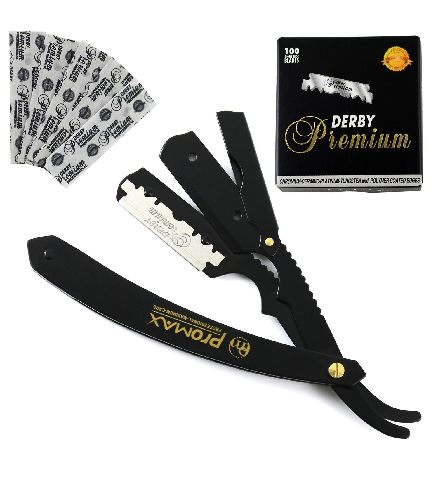 Professional Barber Straight Edge Razor - Salon Quality Cut Throat Shavette Straight Razor Blade for Barber Matte Black Straight Razor-160-10049PHBM (Plain Handle Black Matte)