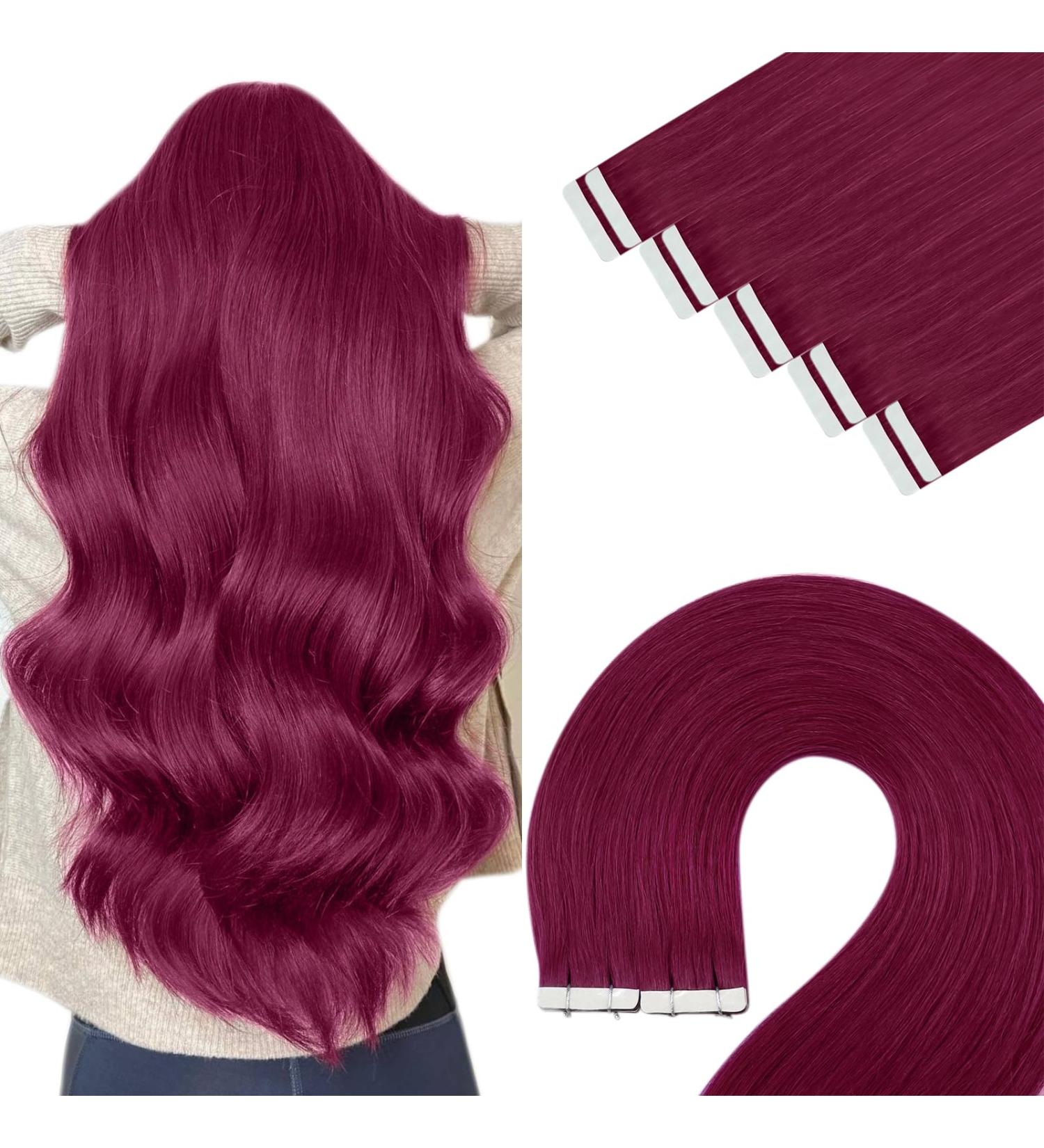 Shop Youngsee Burgundy Tape In Extensions - Real Hair 50cm 10 Pcs Invisible Skin Weft #530 - International Shipping Available - Buy Online on SooperMarket.com