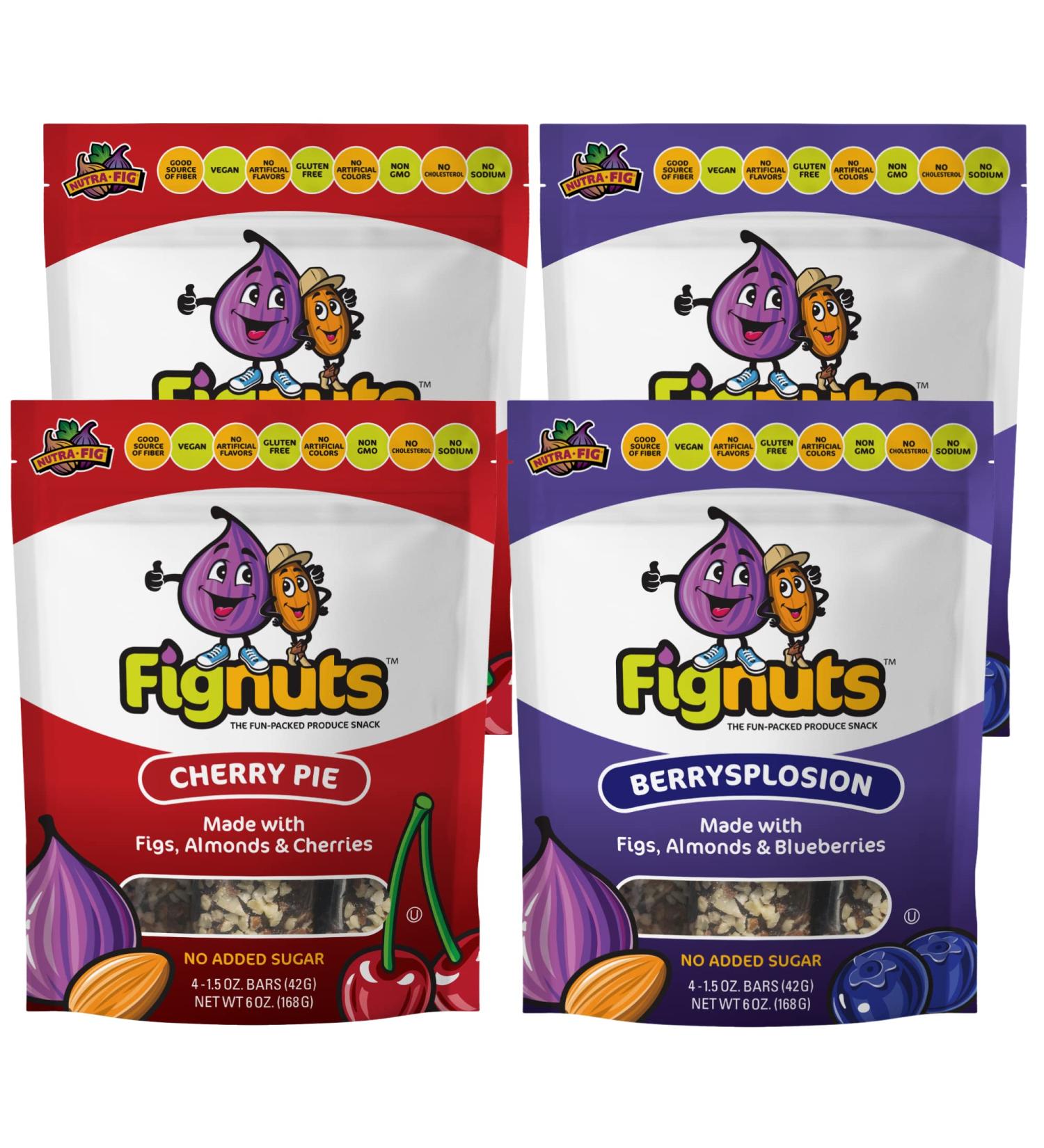 FigNuts Gluten Free Fig Bars - Real Fruit Snack Bar Variety Pack | Non-GMO, High Fiber, No Added Sugar | 6 oz Bags (4 Pack) - Buy Online on SooperMarket.com