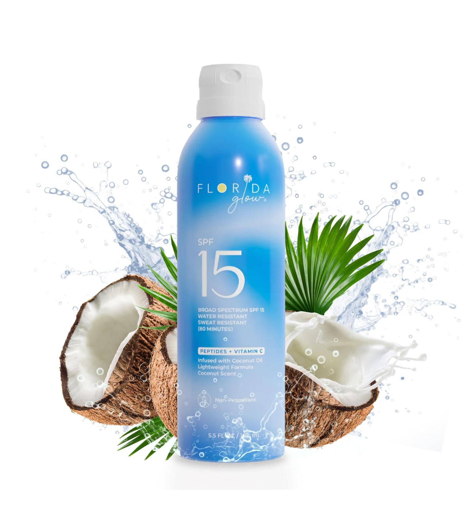 Florida Glow SPF 15 Sunscreen Spray - Broad Spectrum Water Resistant PABA & Oxybenzone Free - Compliant with Hawaii 104 & Florida Keys (5.5 Fl Oz - Buy Online on SooperMarket.com