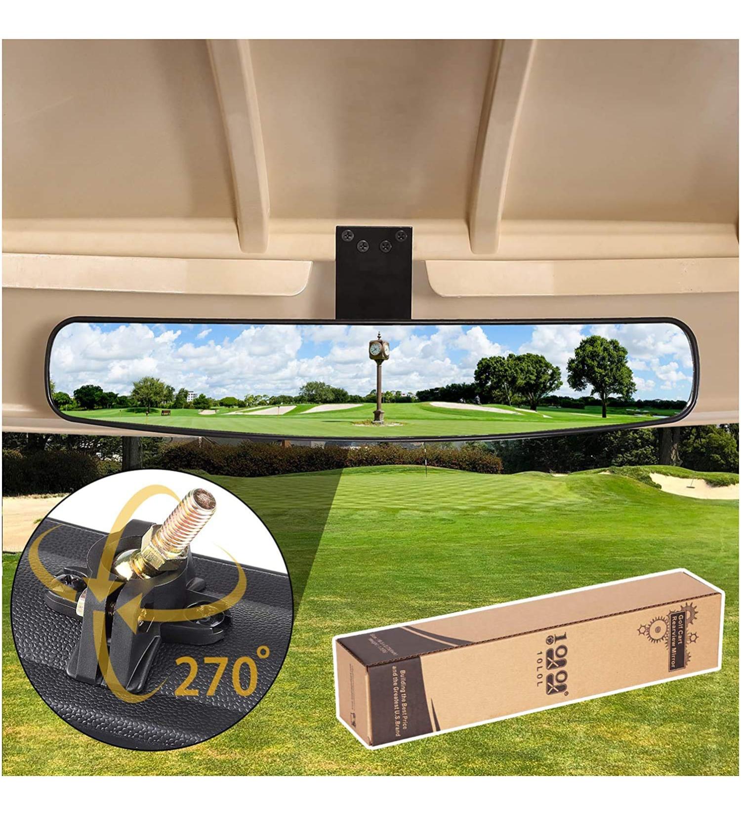 Universal Adjustable Golf Cart Rear View Mirror - 16.5 Extra Wide Convex Mirror for EZ Go, Club Car, Yamaha - Rotatable Safe 270 Rotation - Buy Online on SooperMarket.com