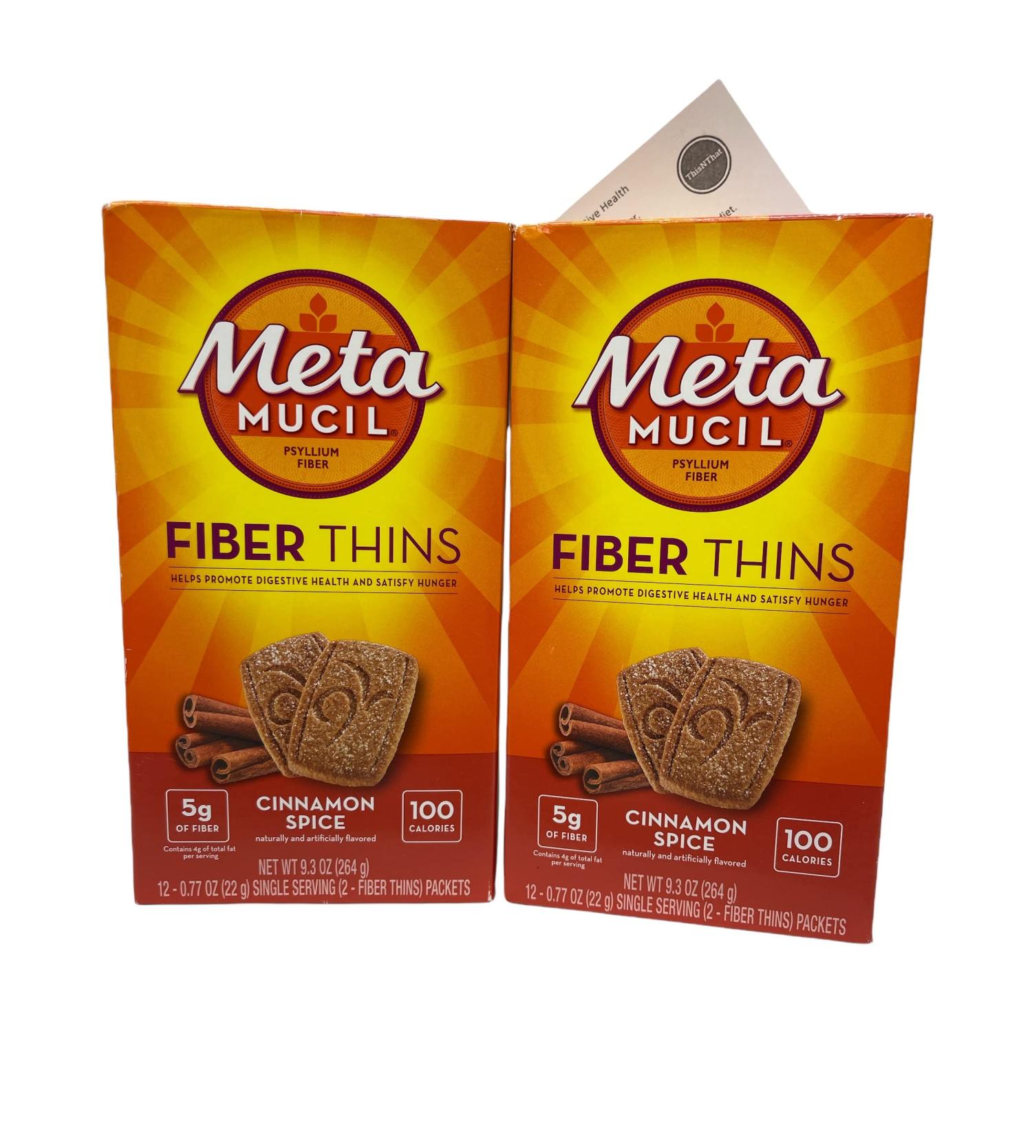 Metamucil Psyllium Fiber Thins Bundle - Cinnamon Spice (2 Boxes) with ThisNThat Tip Card - Buy Online on SooperMarket.com