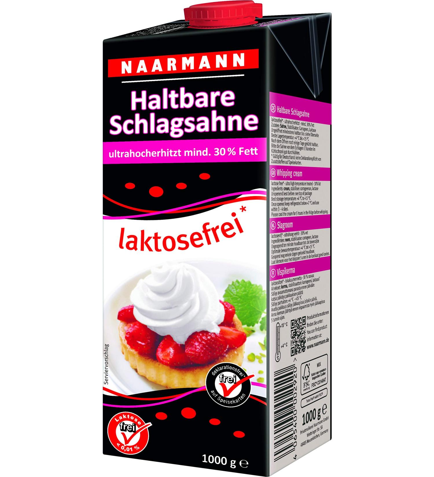 Naarmann Lactose Free H Whipped Cream 30 Percent Tetrapack 1000g