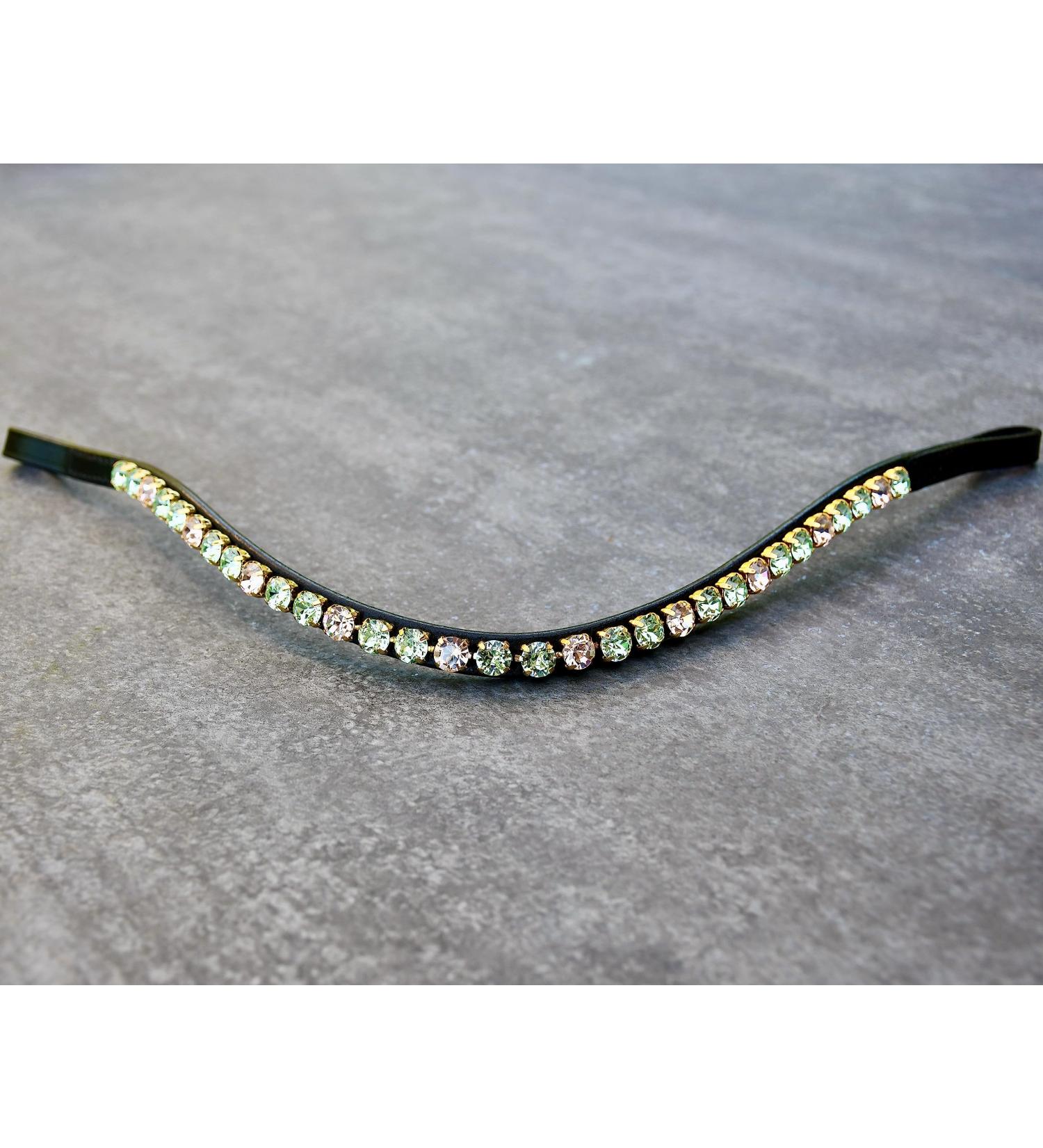 Happy Horses Curved Narrow Pasture - Light Green & Apricot with Glitter Stones Dark Brown Leather (VB/COB) - Buy Online on SooperMarket.com