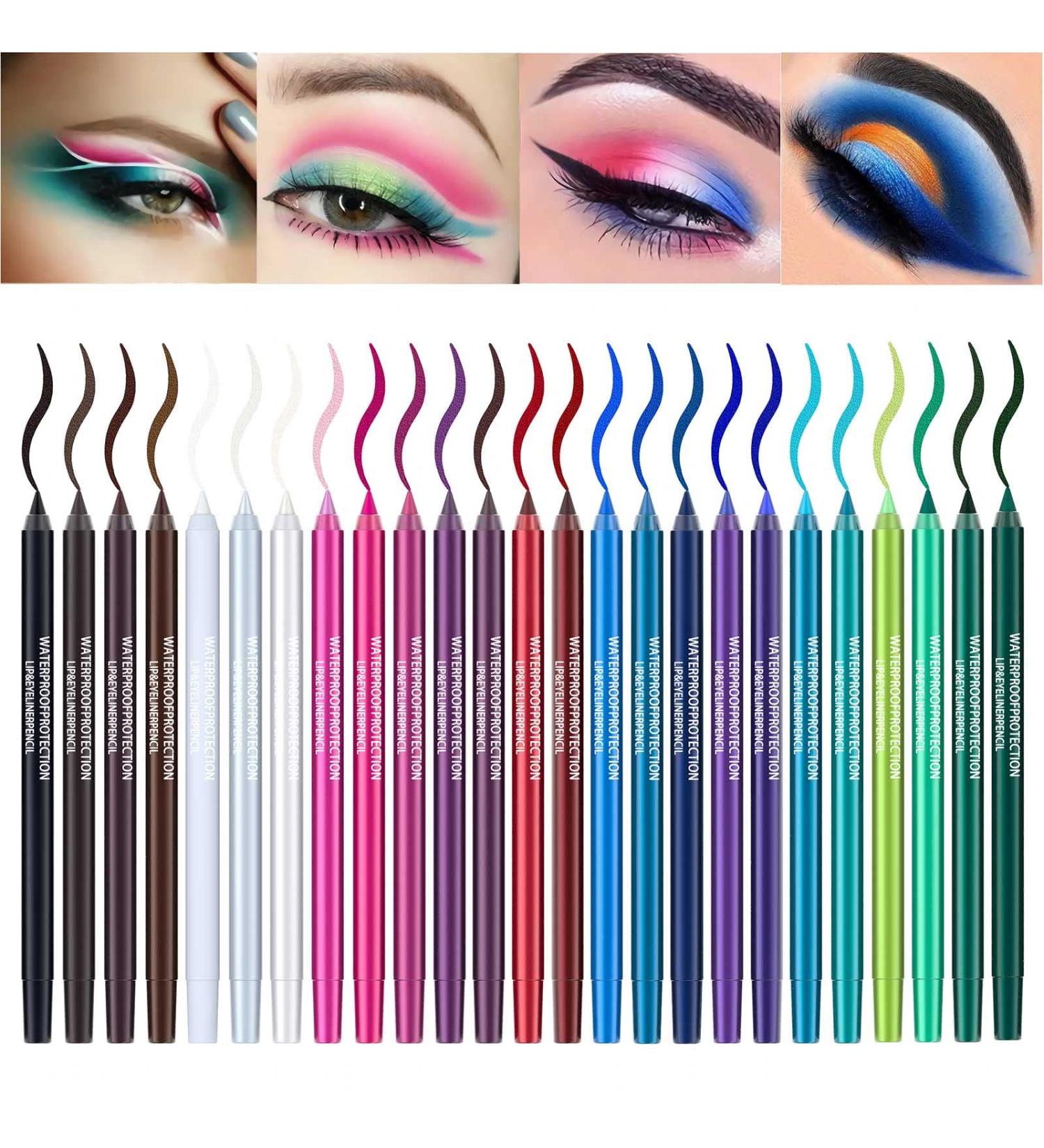 SUMEITANG 25 Colors Eyeliner Pencil Set - Rainbow Metallic Glitter Gel Pen Kit for Waterproof Eye Makeup - Buy Online on SooperMarket.com