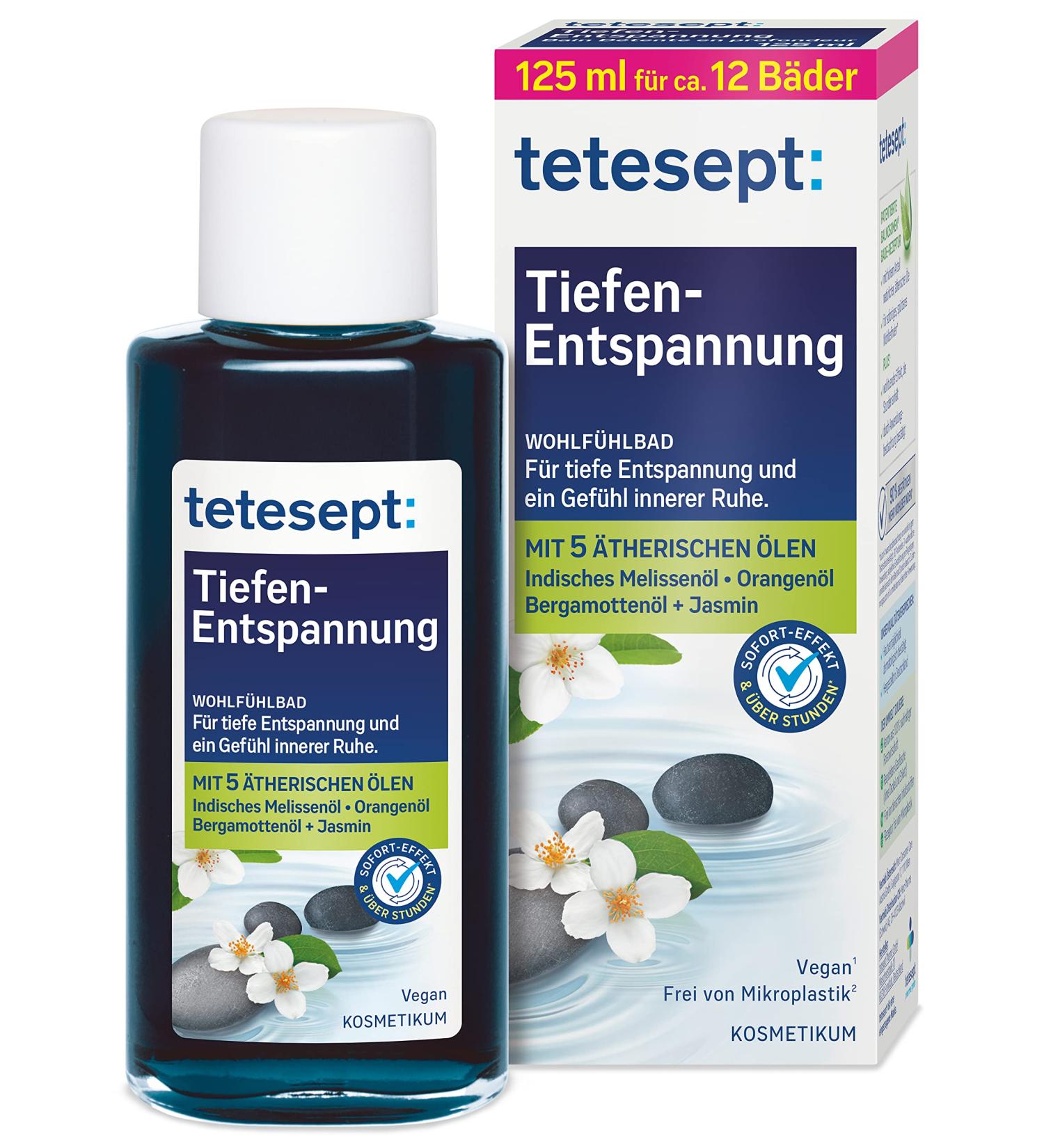 Tetesept Deep Relaxation Bath - 5 Essential Oils for Inner Calm & Well-Being - 125 ml Cosmetic Bath Additive - International Shipping Available - Buy Online on SooperMarket.com