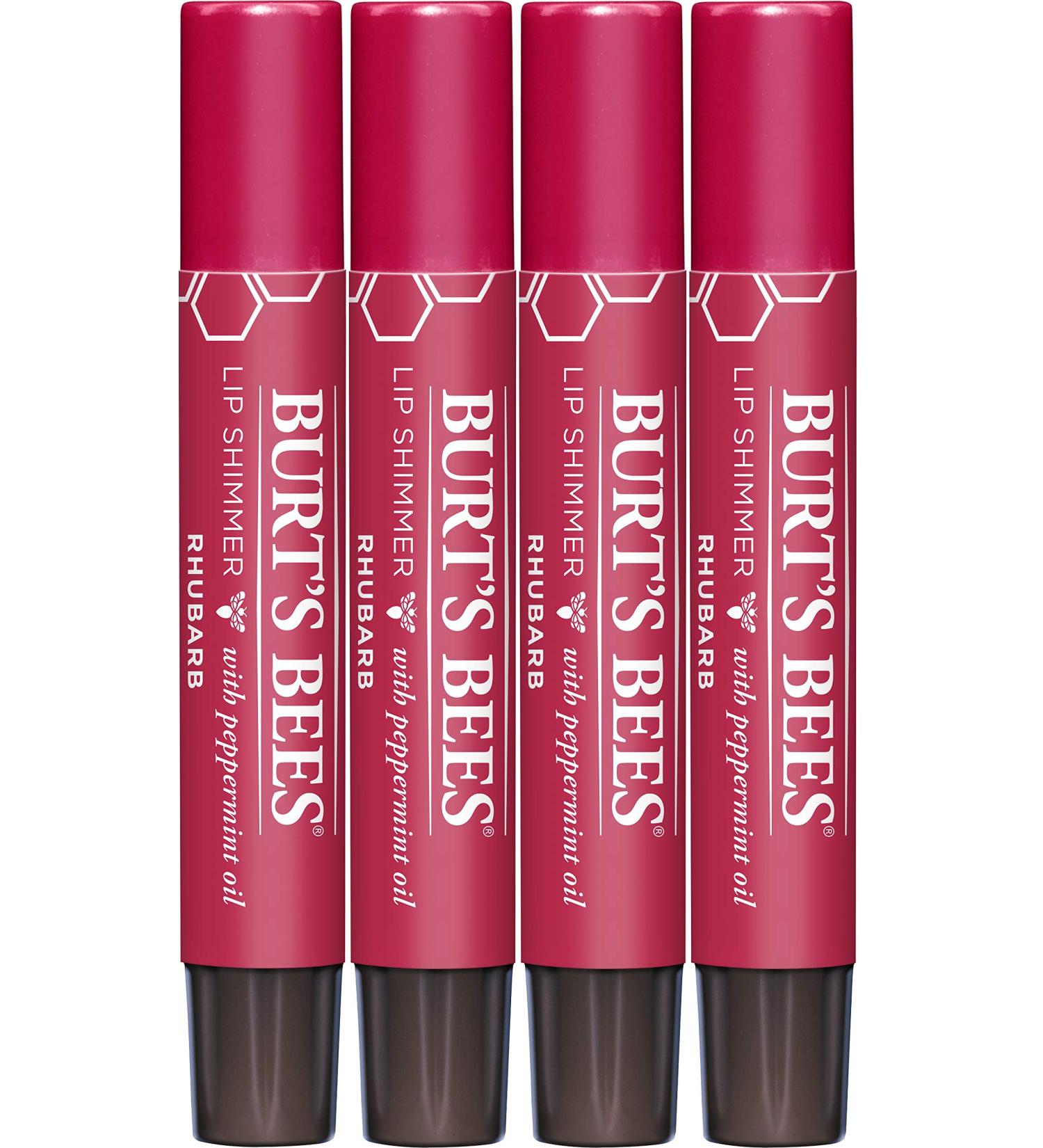 Burt's Bees Lip Balm Rhubarb 4-Pack - Moisturizing Lip Shimmer Spring Gift with Vitamin E & Coconut Oil for Women - 100% Natural Easter Basket Stuffers for All Day Hydration - 0.09 Ounce - Buy Online on SooperMarket.com