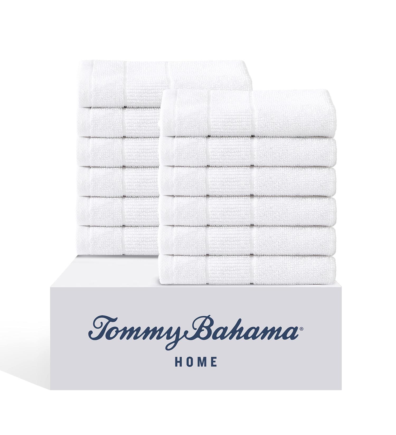 Tommy Bahama Island Retreat White 12pc Washcloths Set - Absorbent & Fade-Resistant Cotton Towels for Fashionable Bathroom Decor - Buy Online on SooperMarket.com