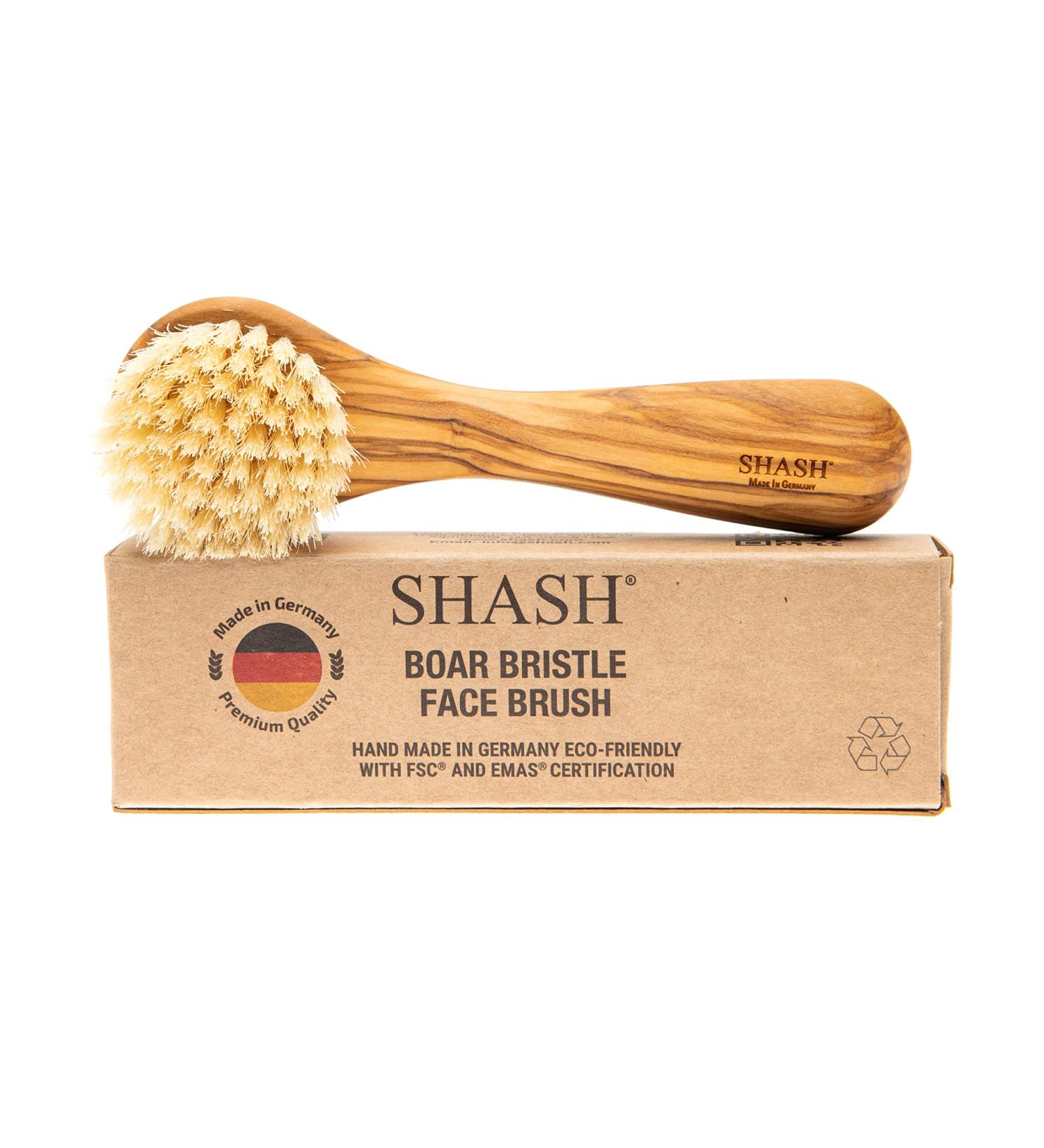 SHASH Exfoliating Face Brush - Made in Germany | Deep Intense Boar Bristle | Gently Exfoliates Skin for Glowing Complexion | Eco-Sourced Beech Wood - Buy Online on SooperMarket.com