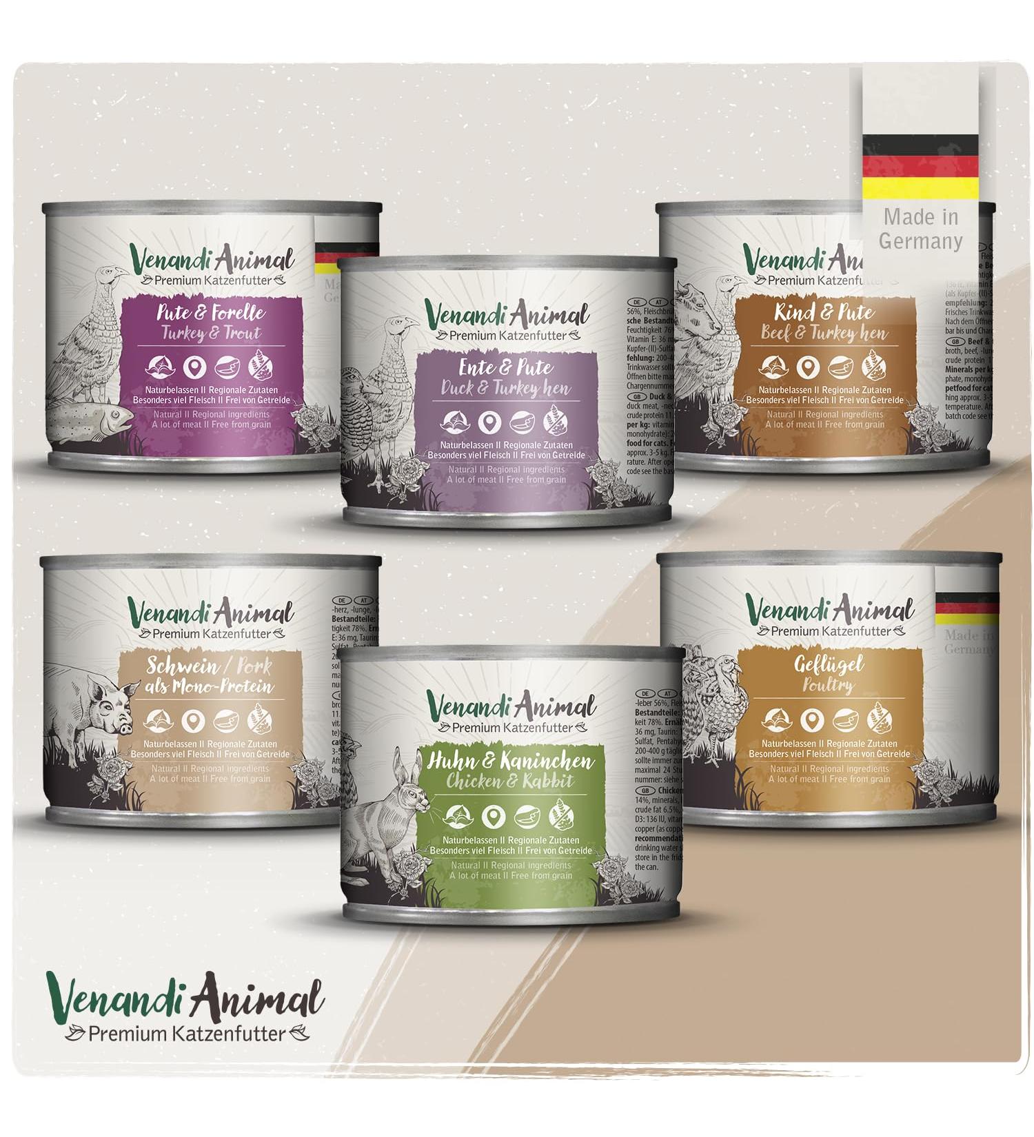 Venandi Animal Premium Wet Cat Food Trial Pack IV - Grain-Free Extra Meat Mix 6 x 200g - Buy Online on SooperMarket.com