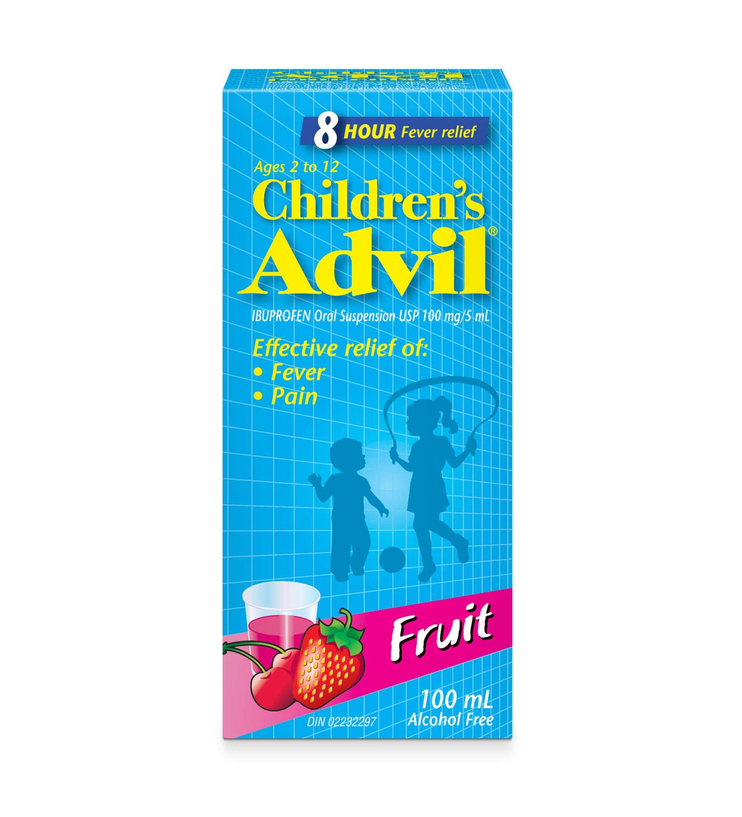 Children's Advil (100 ML Fruit Flavour) Ibuprofen Suspension Temporary Fever Reducer 100 ml (Pack of 1) Fruit - Buy Online on SooperMarket.com