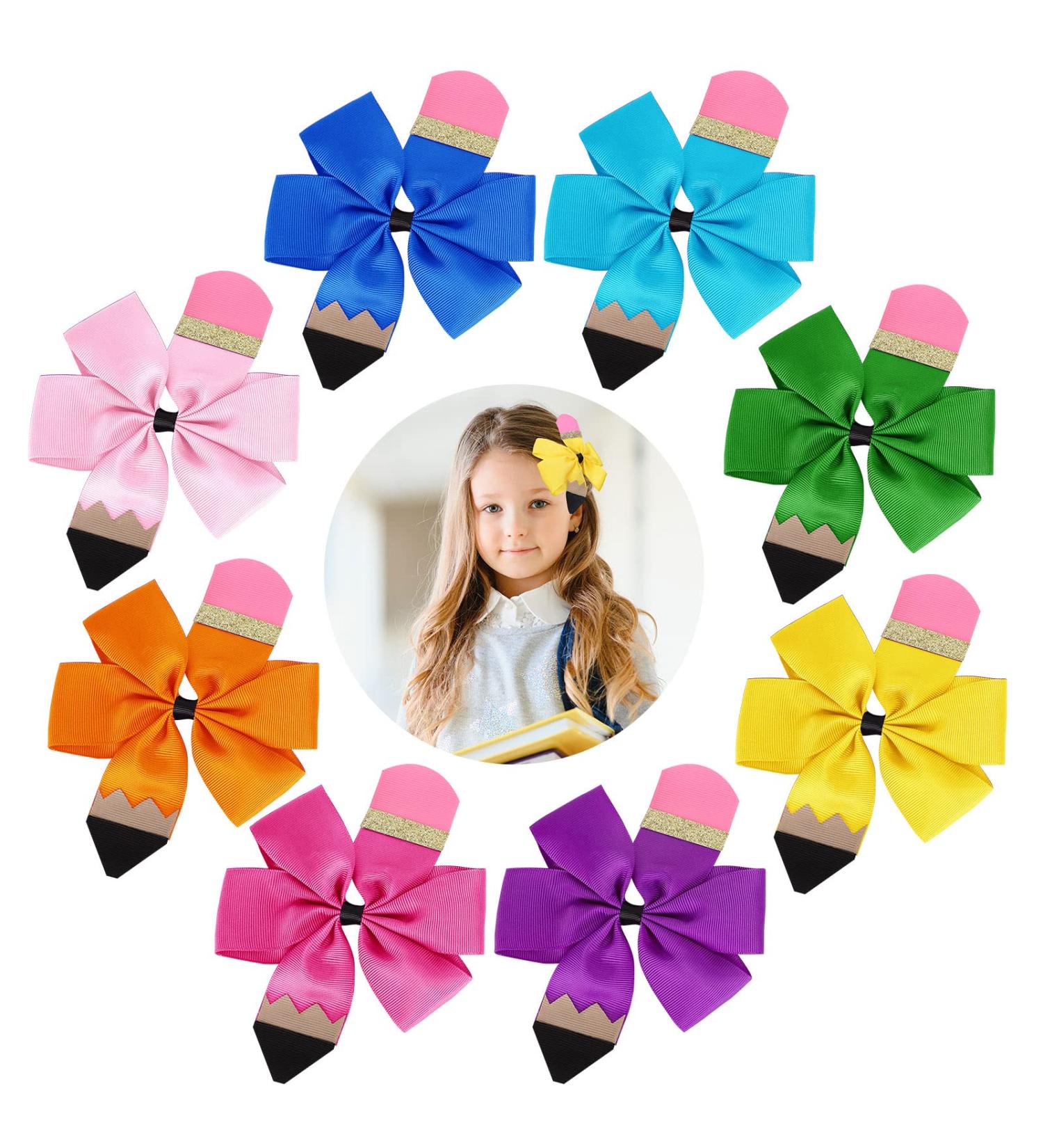 Whaline 8Pcs Back to School Bow Hair Clips - Colorful Pencil Hair Bows for Girls - Cheerleader Hair Accessories - Buy Online on SooperMarket.com