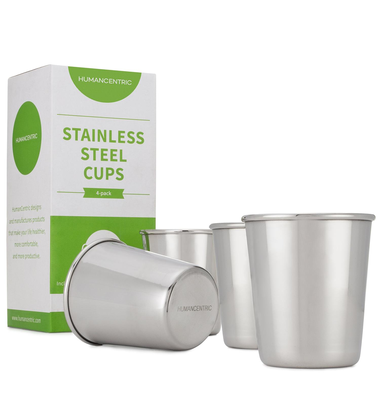 HumanCentric Stainless Steel Cups for Kids and Toddlers - Set of Four 8 oz BPA Free Cups