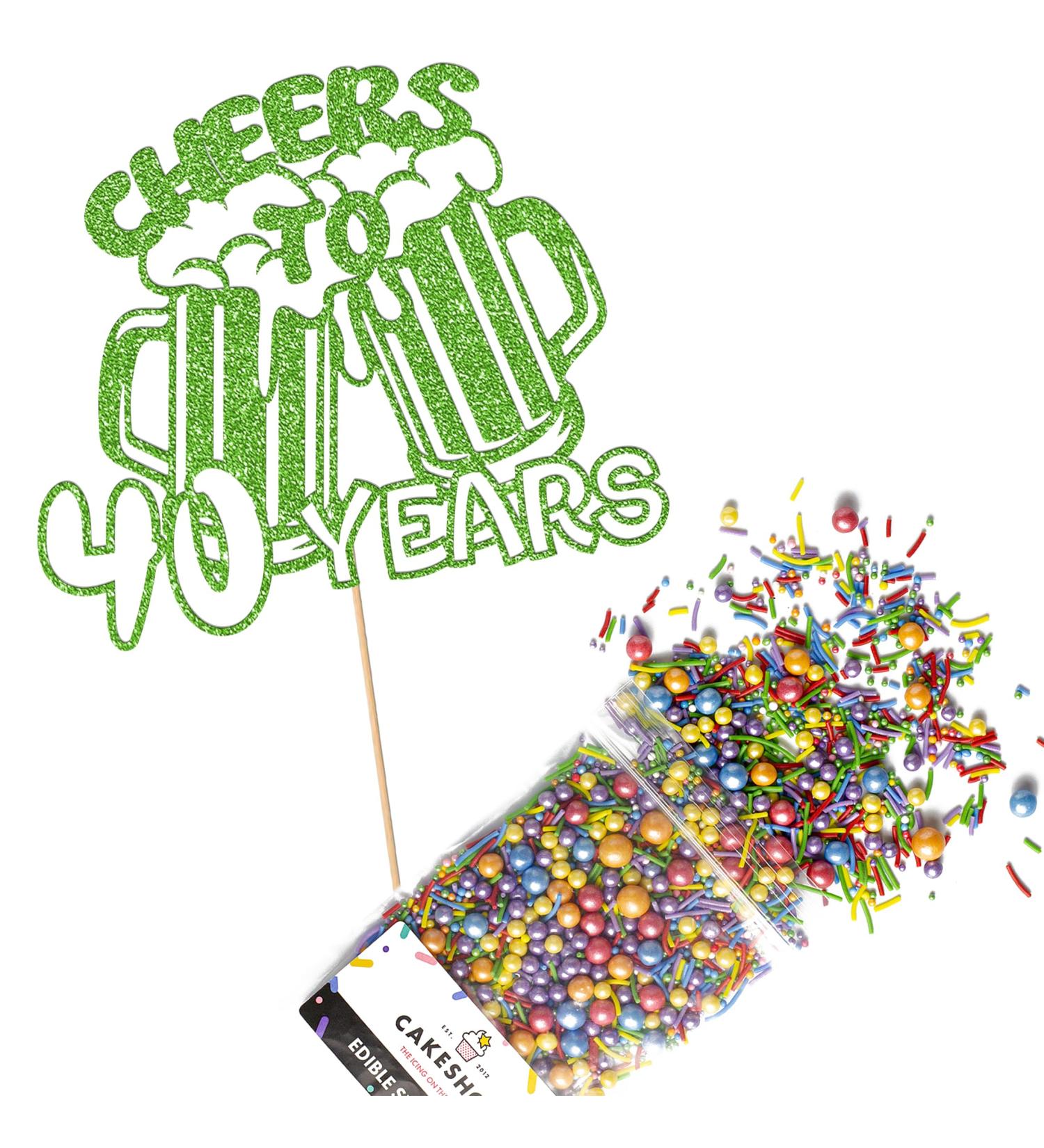 Cakeshop Cake Decoration Pack | Cheers Beers Happy Birthday Premium Double Sided Glitter Card Cake Topper & 25g Party Pack of Cake Sugar Sprinkles | Custom Age Cake Decorations (Green) Non-Prime Glitter Card: Green - Buy Online on SooperMarket.com