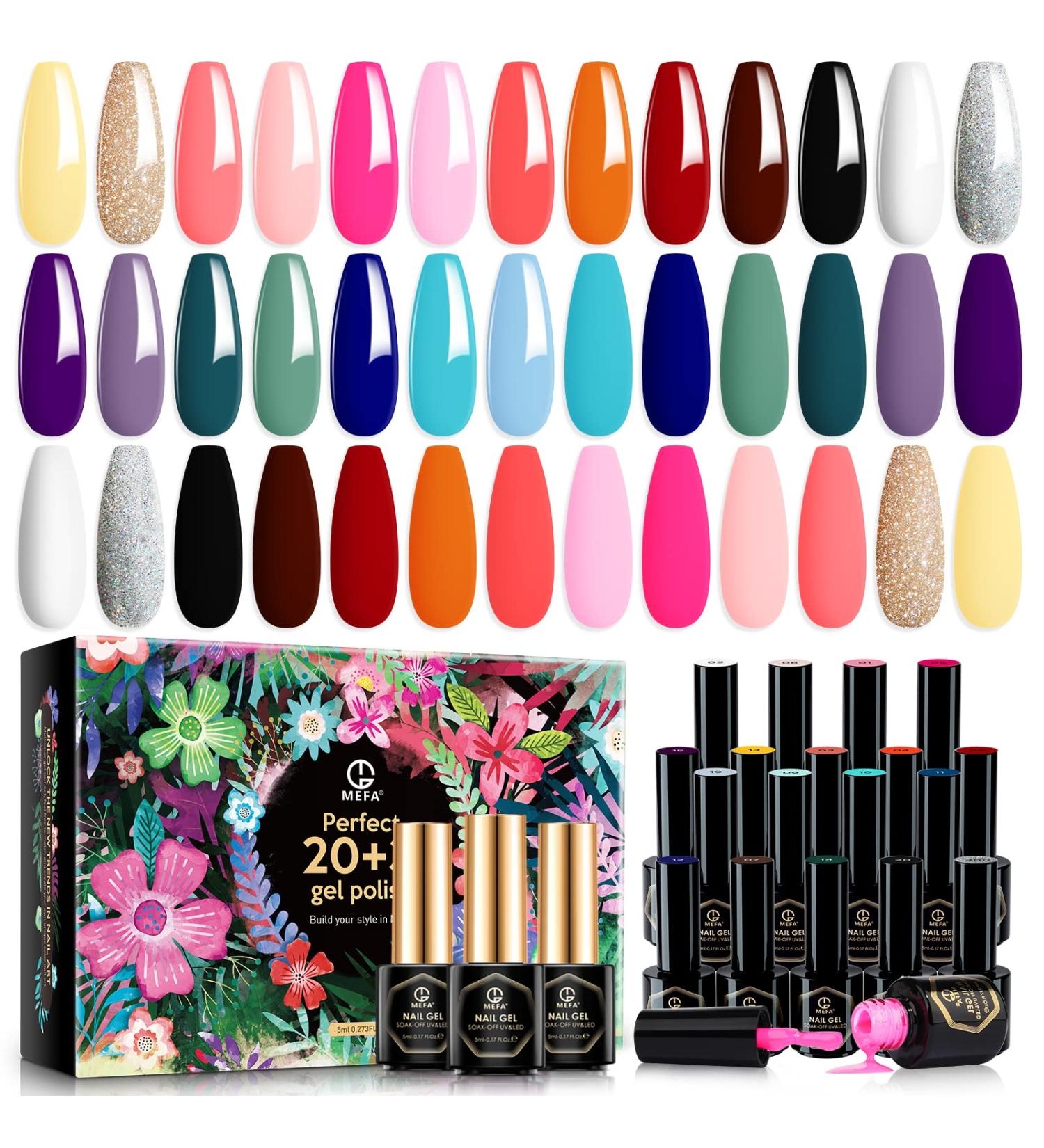 MEFA 23 Pcs Gel Nail Polish Set - Summer Bright Classic Colors with Glossy & Matte Top Coat - Starter Manicure Kit for Women - DIY Salon Gift - Buy Online on SooperMarket.com