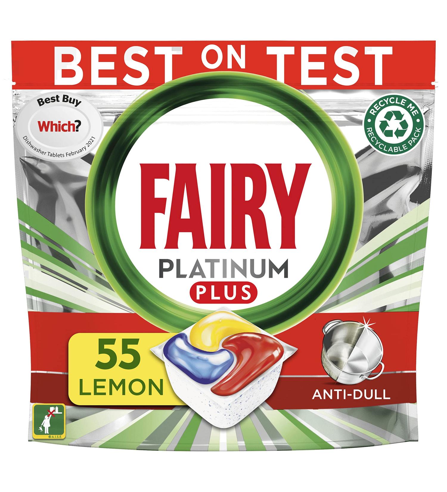 Fairy Platinum Plus Dishwasher Tablets Bulk Lemon 55ct | All-in-One Formula - Buy Online on SooperMarket.com