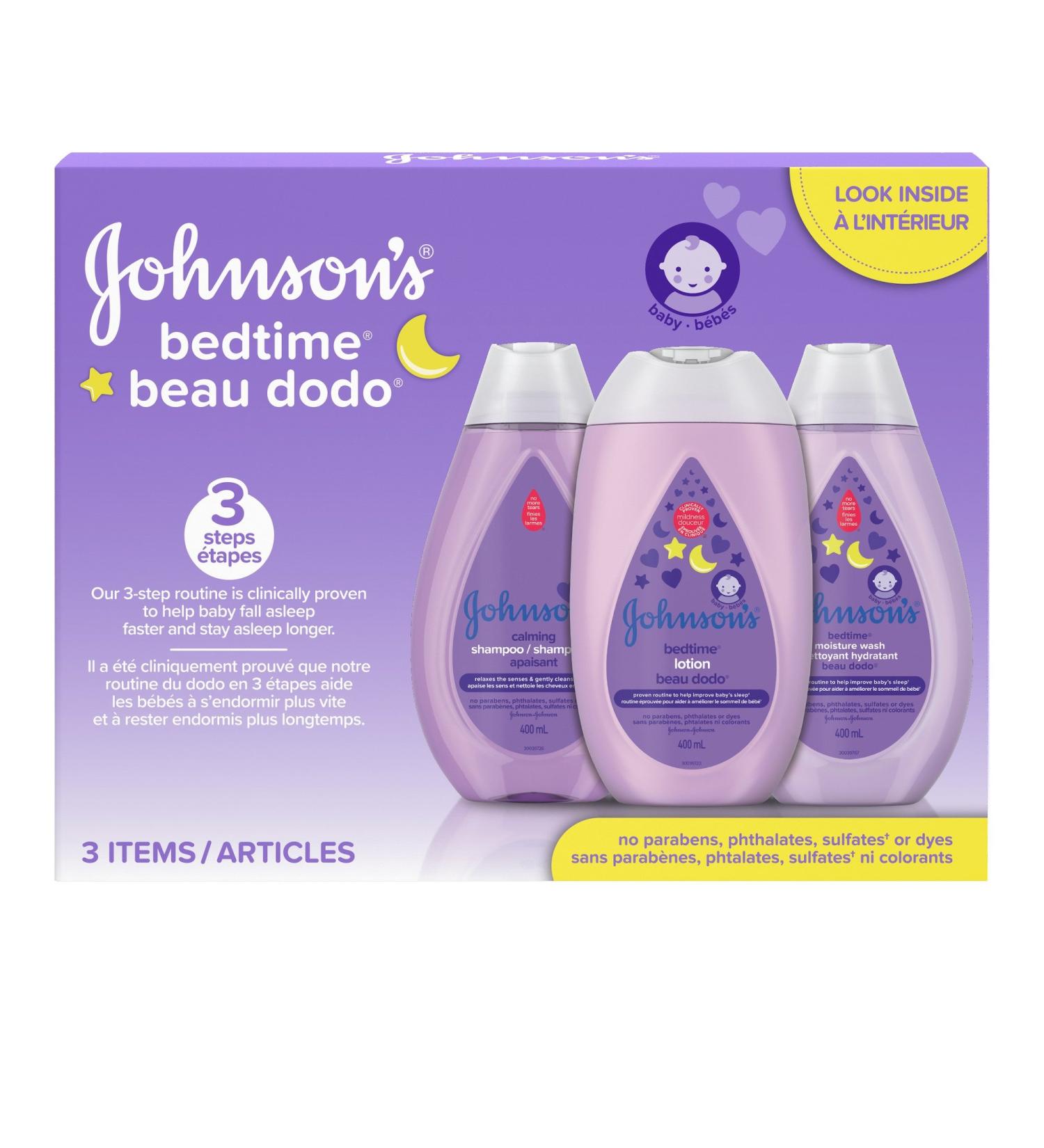 Johnson's Baby Bedtime Gift Set 3 count Moisturizing Lotion and Cream for Dry Skin Baby Wash Baby Shampoo (3 X 400ml) Bed Time - Buy Online on SooperMarket.com