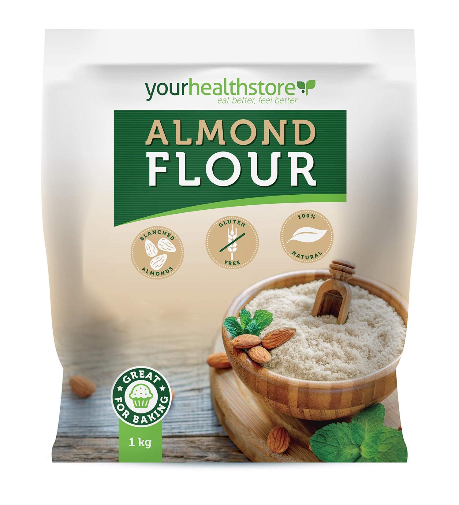 yourhealthstore Dried Almond Flour 1kg Finely Ground Almonds Gluten Free from California (Resealable and Recyclable Pouch).