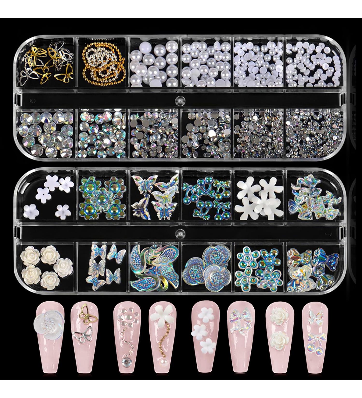 Bedazzled Butterfly Nail Charms Set - 24 Styles of Pearls, Crystals, and Gold Gems for Christmas Nail Art - DIY Nail Technician Accessories - Buy Online on SooperMarket.com