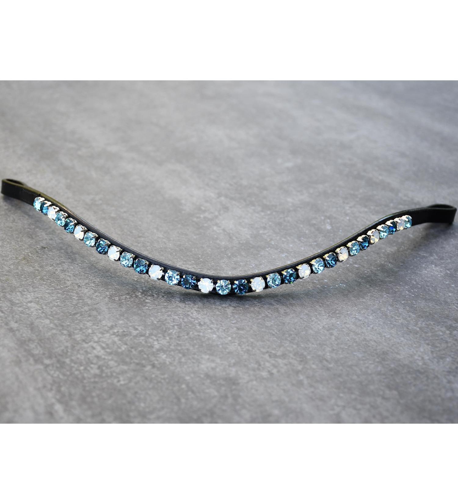 Happiness Hinge Forehead Straps Turquoise Petrol & White Opal | Large Glitter Chats with Silver Border | Hand-Sewn in Germany | Pony Leather Color Black - Buy Online on SooperMarket.com
