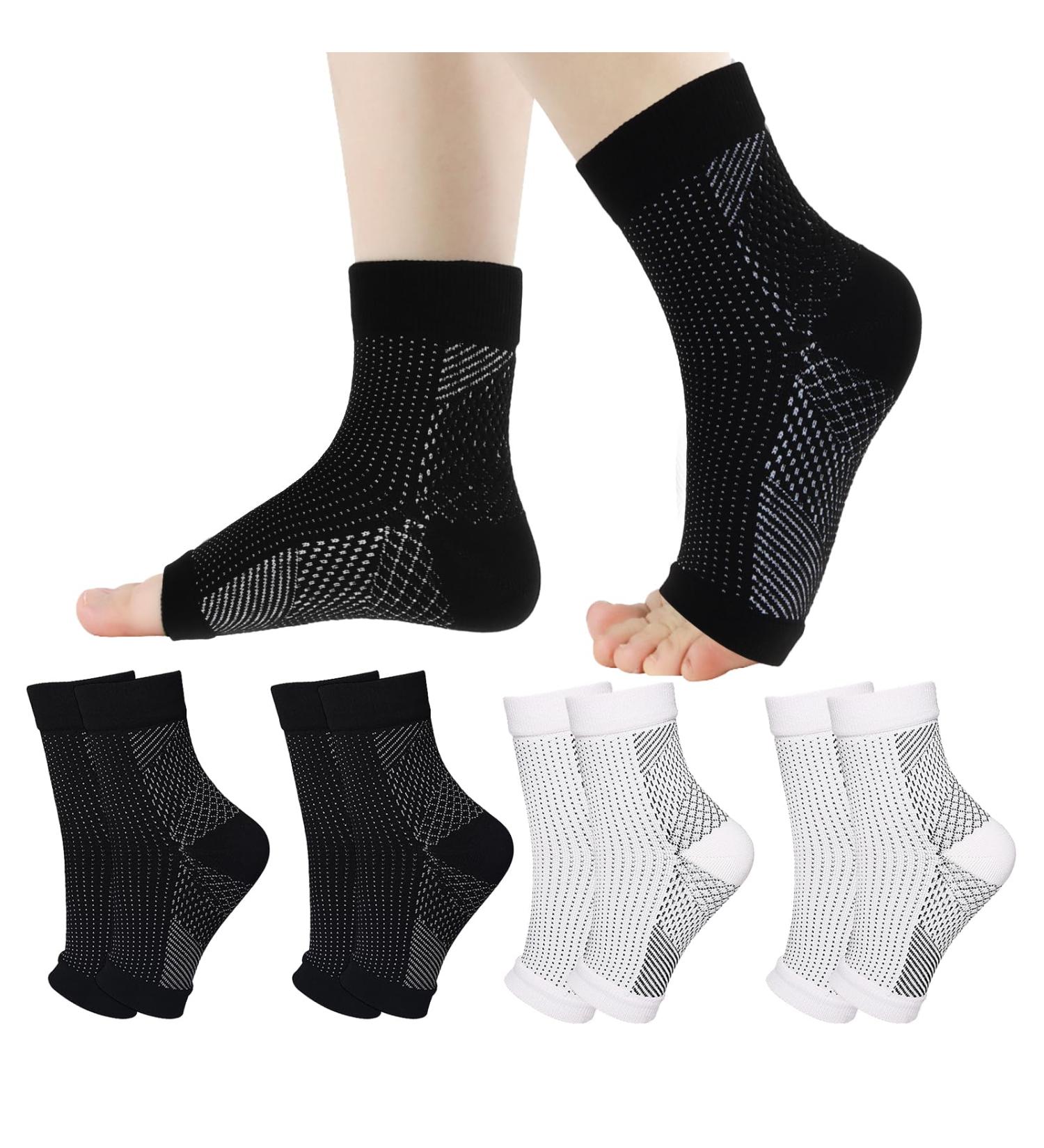 Darryy Compression Socks - 4 Pairs for Men & Women (2 Black 2 White L/XL) | Premium Comfort & Support for All-Day Wear - Buy Online on SooperMarket.com