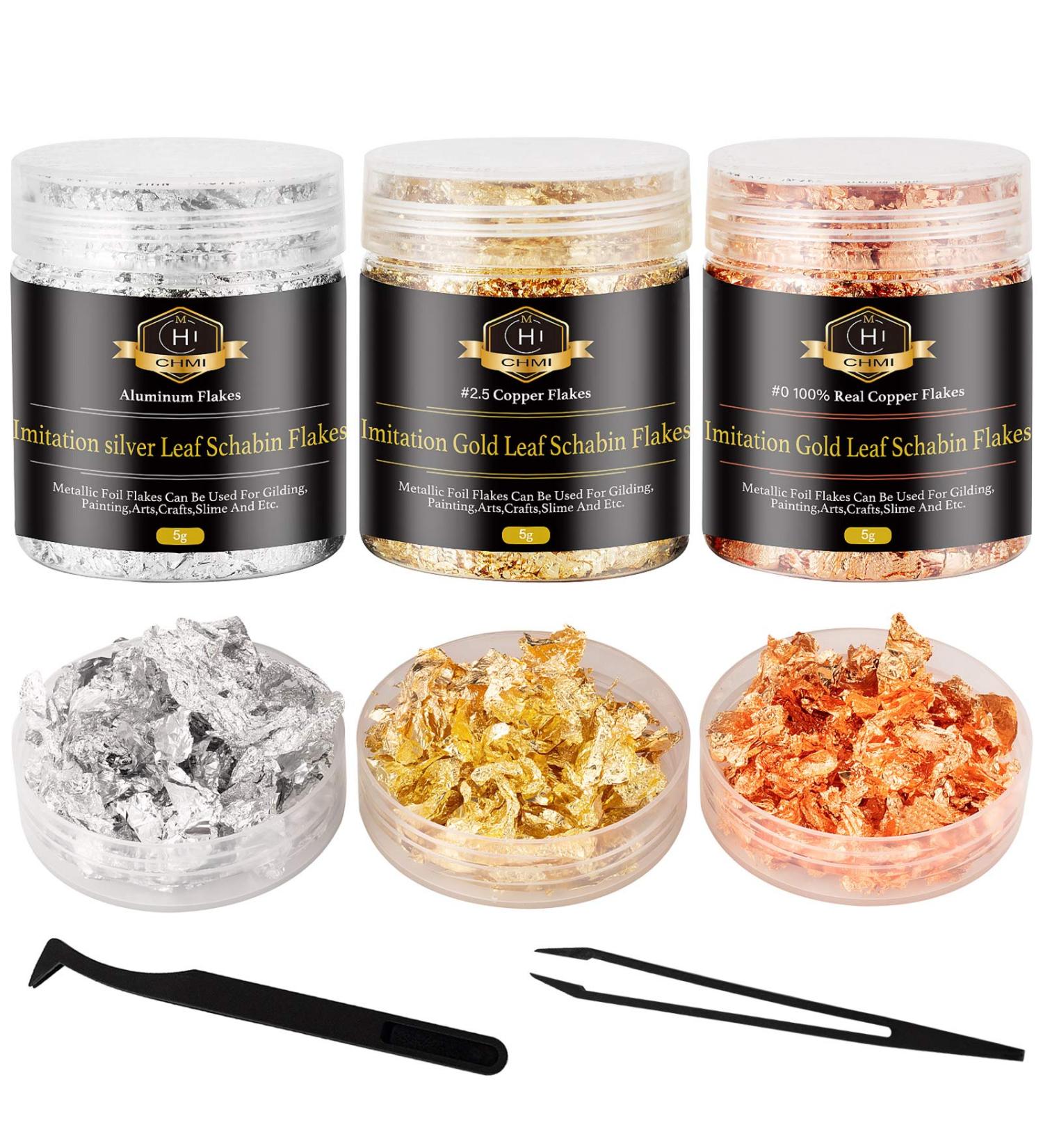 CHMI Gold Foil Flakes for Resin - 15g | Metallic Leaf for Jewelry, Nails, Painting, Crafts | Multicolor Gold, Silver, Copper Flakes - Buy Online on SooperMarket.com