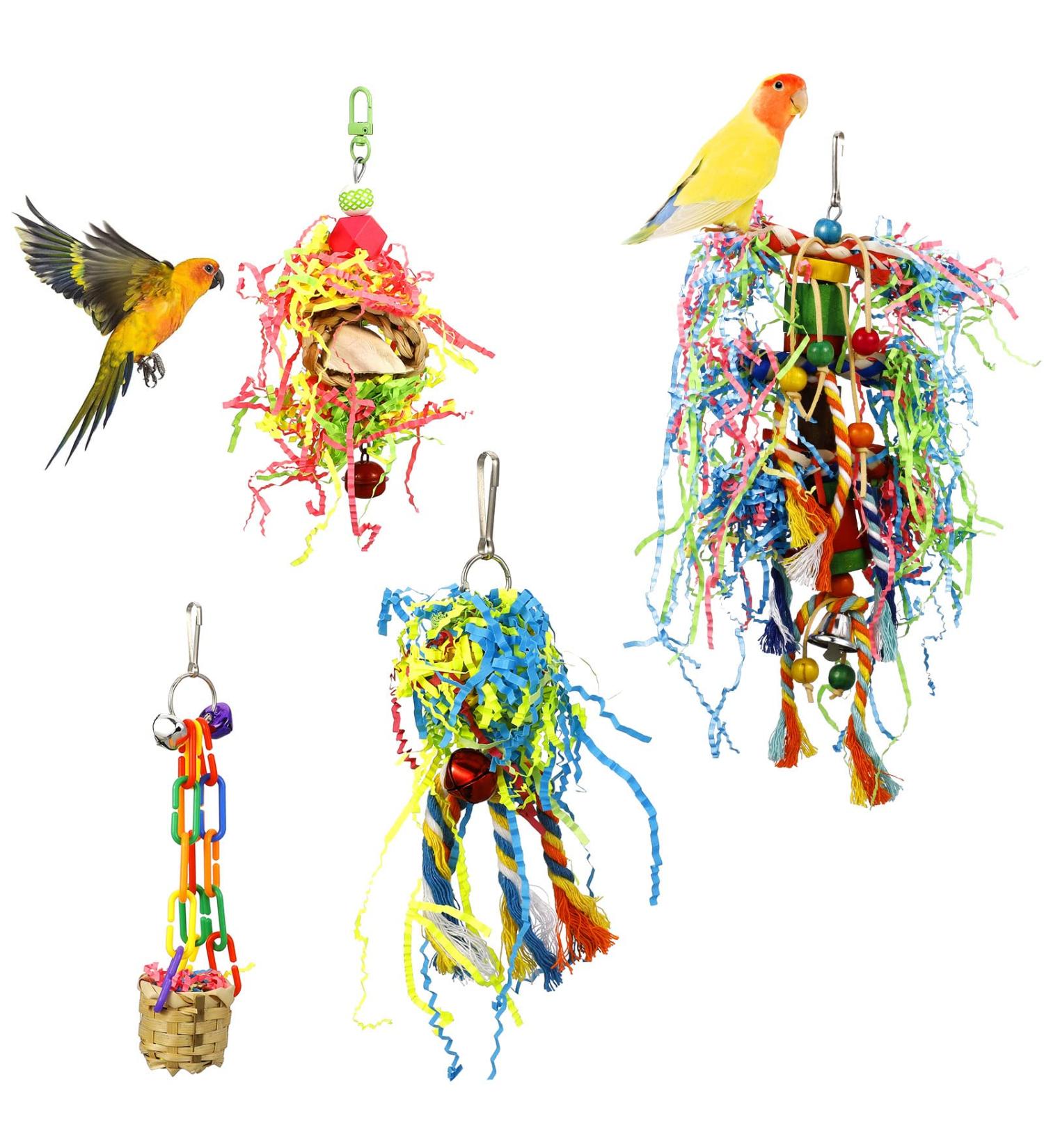 Pinenuts 4 Pack Bird Shredding Budgies Toys Parrots Chewing Hanging Foraging Toys Parrot Cage Shredder Toys Birds Cage Accessories for Small Parrots Parakeets Conures Love Birds Finches - Buy Online on SooperMarket.com