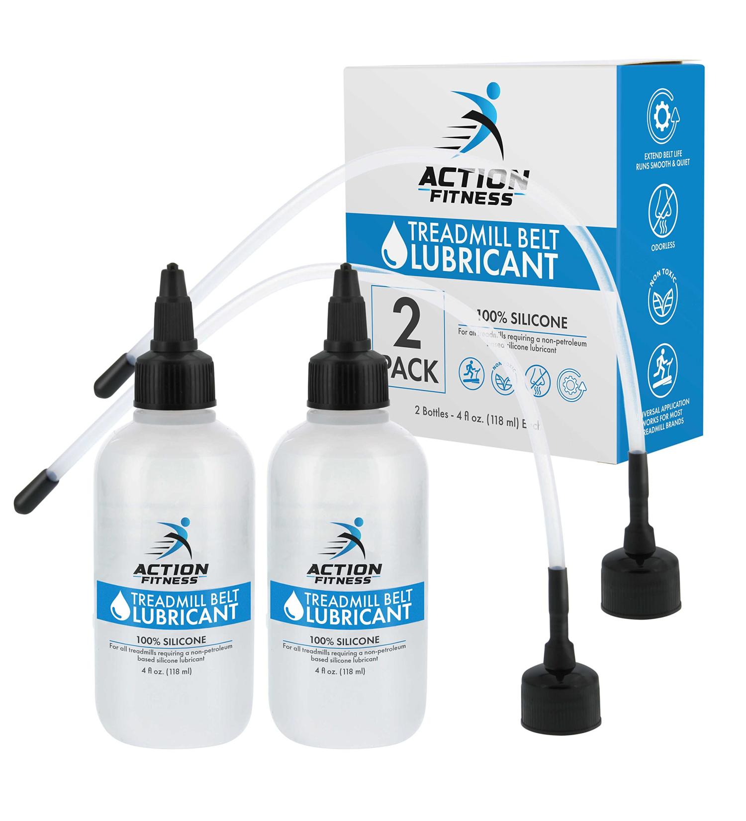 Action Fitness 100% Silicone Treadmill Belt Lubricant 8oz (2 Pack) - Full Width Lubrication, Controlled Flow, Odorless - Includes Application Tubes - Buy Online on SooperMarket.com