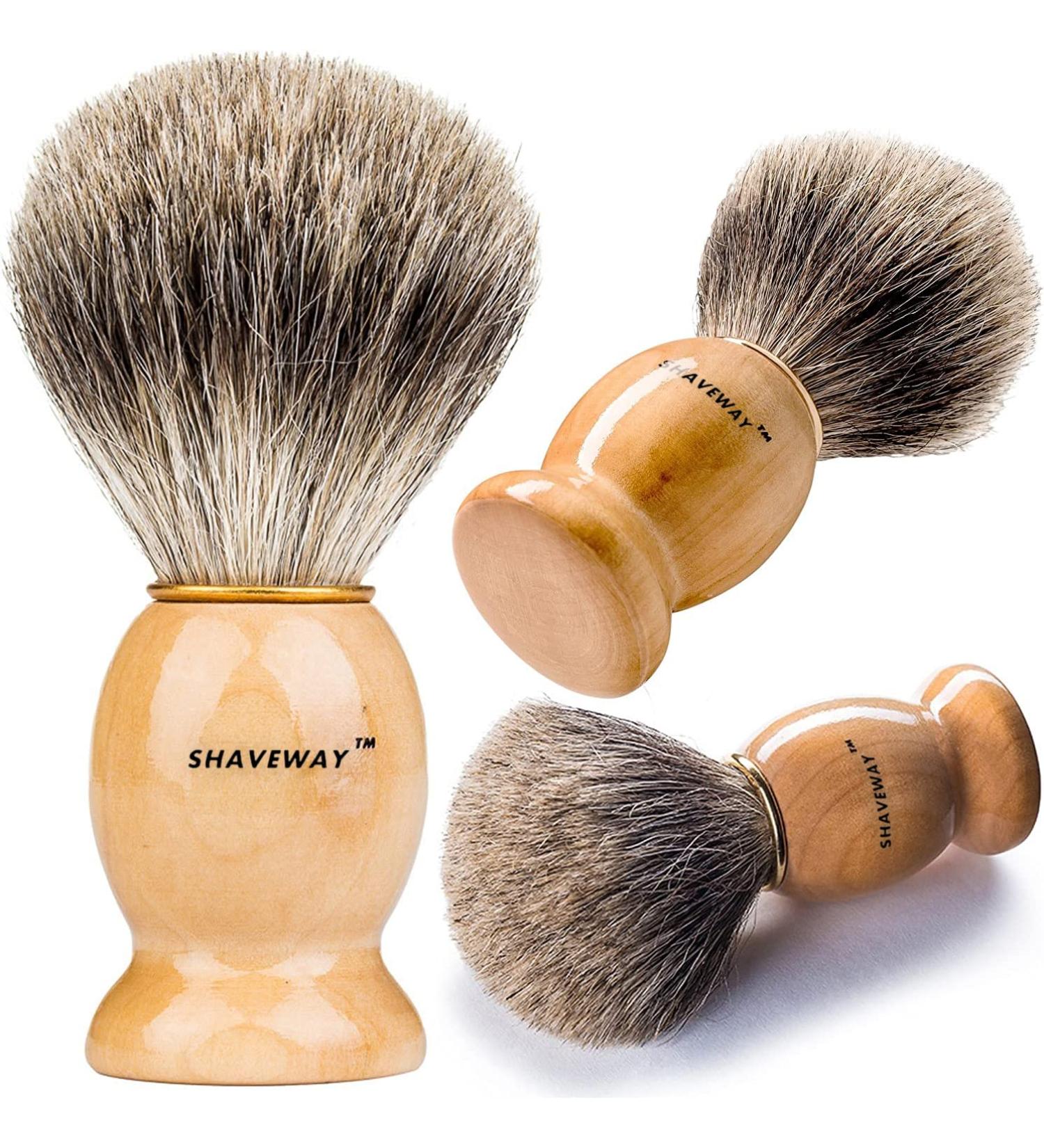 Shaveway 100% Original Pure Badger Shaving Brush - Best Badger Brush for Safety Razor, Double Edge Razor, Straight Razor - Beige - Buy Online on SooperMarket.com