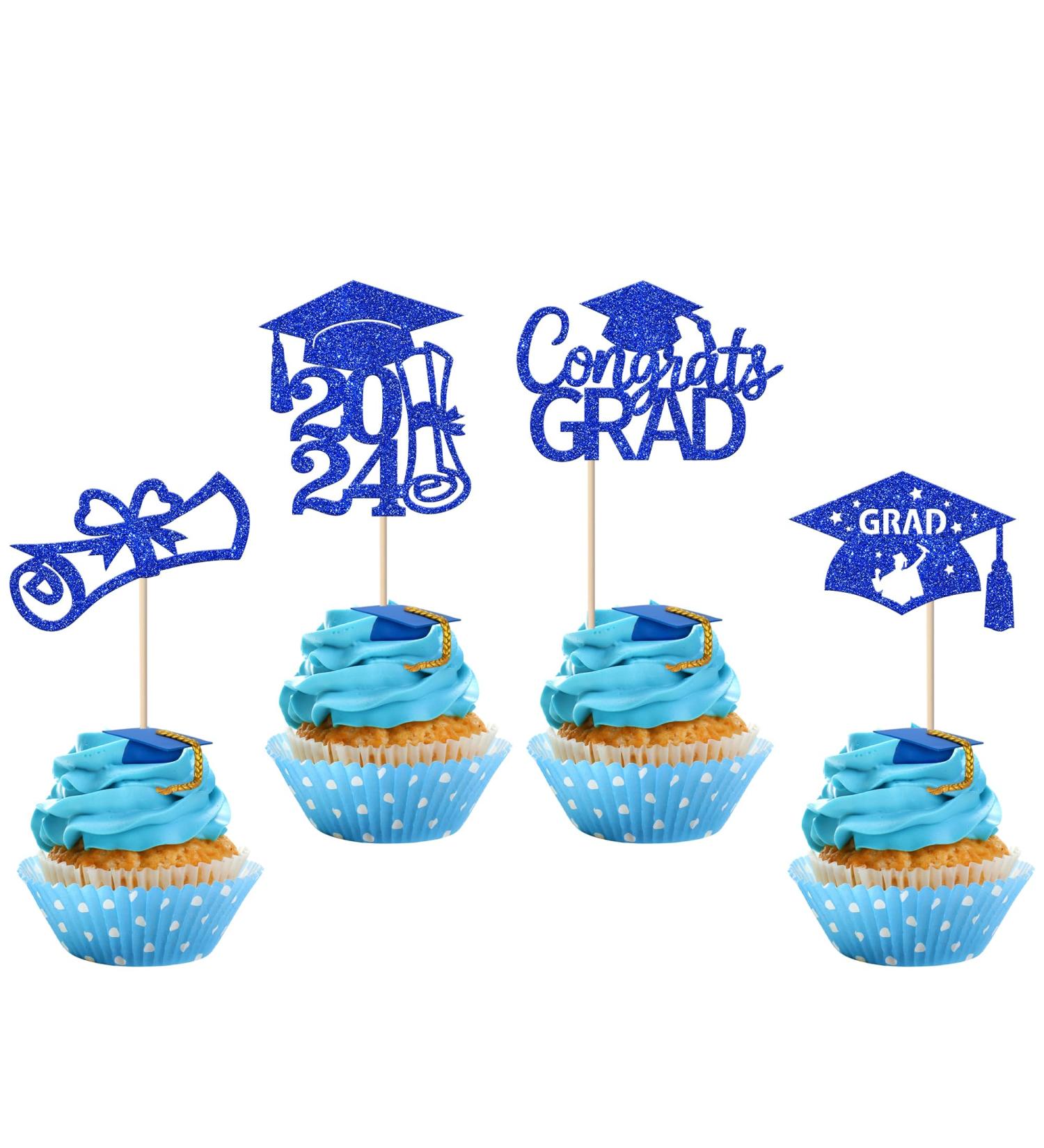 Rsstarxi 24 Pack 2024 Graduation Cupcake Toppers Glitter Congrats Grad 2024 Graduation Cap Diploma Cupcake Picks for Class of 2024 Graduation Theme Party Cake Decorations Blue - Buy Online on SooperMarket.com