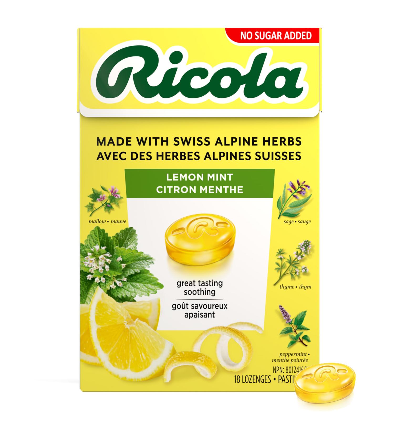 Ricola No Sugar Added Lemon Mint Cough Suppressant Throat Drops 18 Count Box - Buy Online on SooperMarket.com