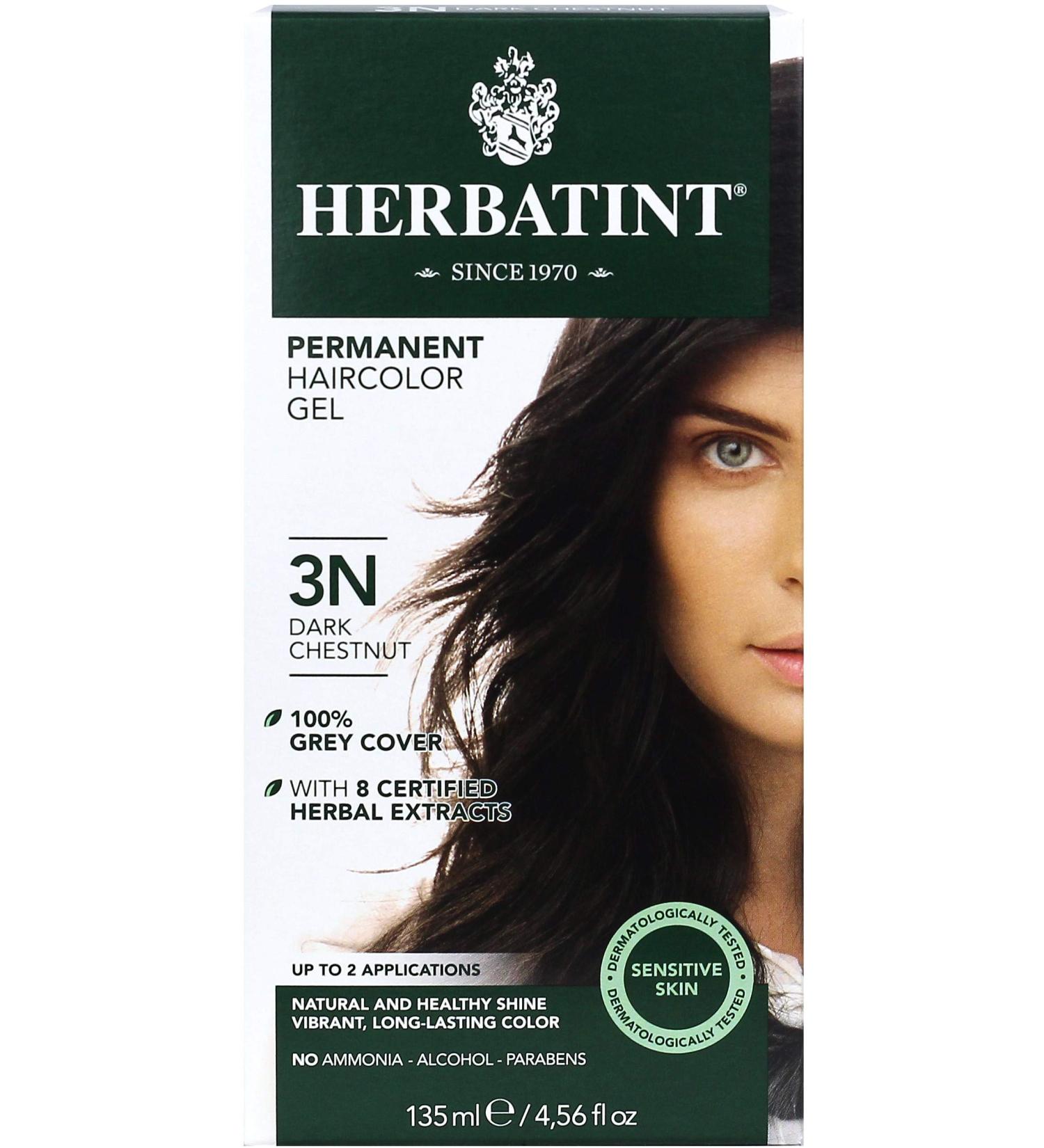 Herbatint Permanent Haircolor Gel 3N Dark Chestnut - Alcohol Free, Vegan Formula - 100% Grey Coverage - 4.56 oz - Buy Online on SooperMarket.com