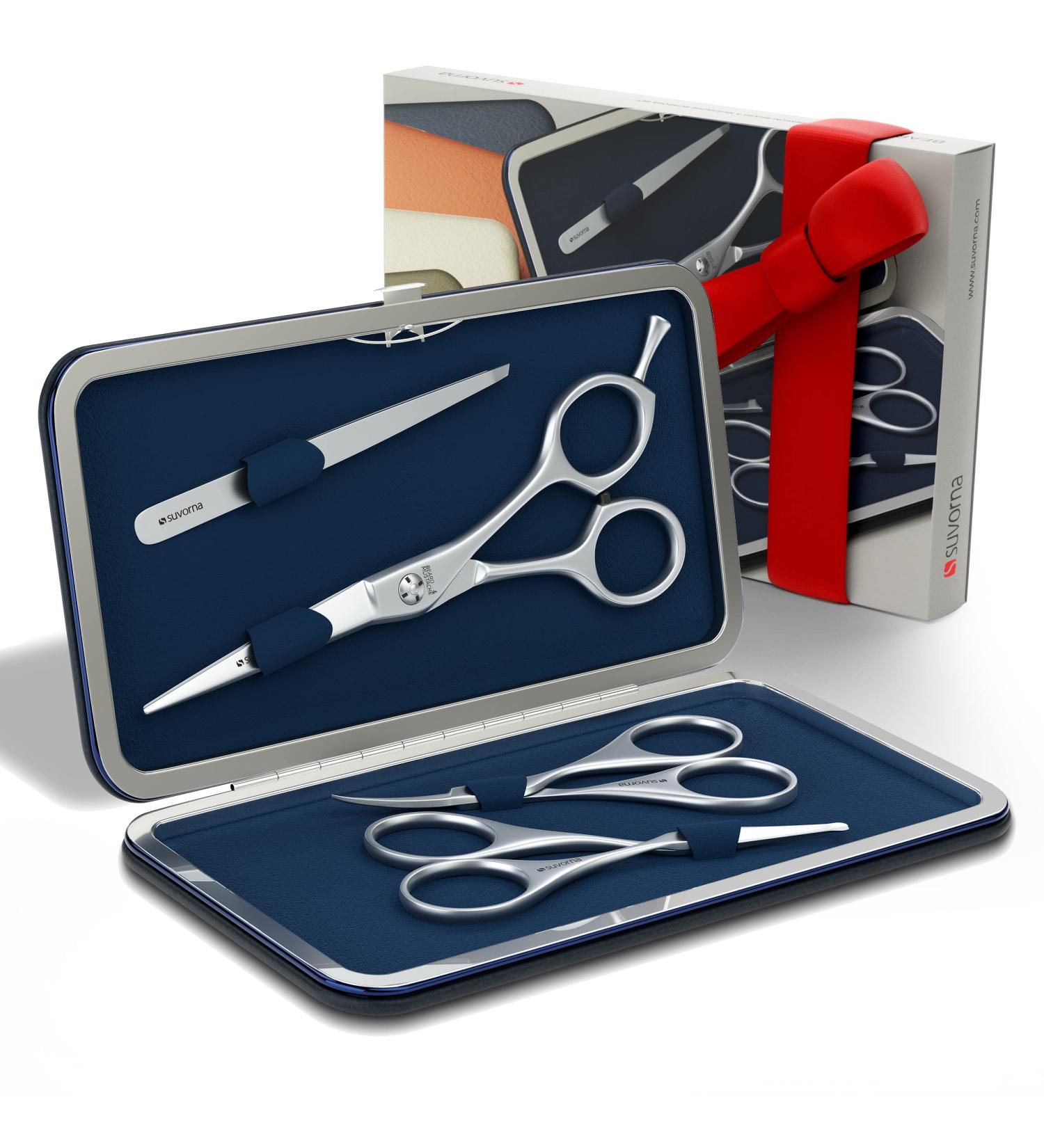 Suvorna 4-Piece Men's Grooming Kit with Scissors and Tweezers - Dark Blue - Buy Online on SooperMarket.com