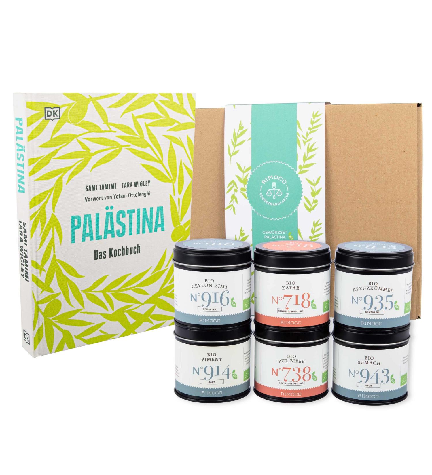 Rimoco Gift Set Palestine - Authentic Palestinian Das Cookbook & Spices: Zatar Pul Biber Ceylon Cinnamon Cumin Sumach | International Shipping Available - Buy Online on SooperMarket.com