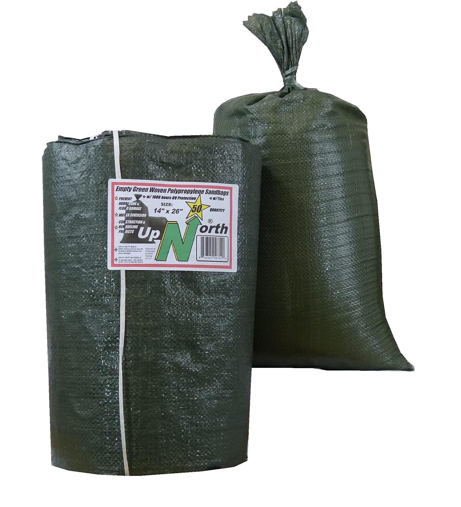 UpNorth Sandbags - 50 Qty Empty Woven Polypropylene Sand Bags with Ties - 14x26 - Military Green - Buy Online on SooperMarket.com