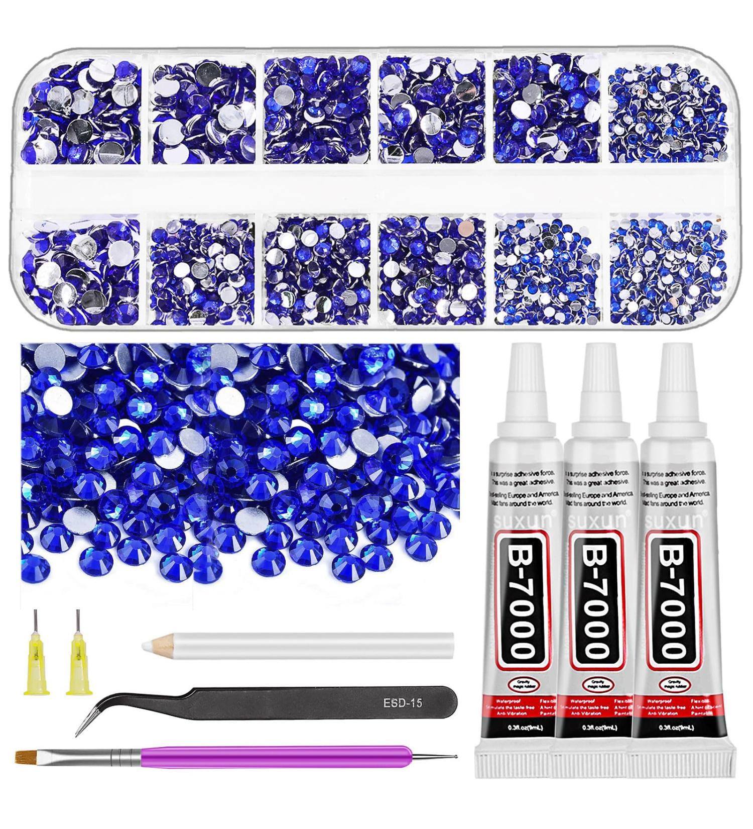 GLARKS B7000 Jewelry Adhesive Glue with Rhinestone Gems Kit 2600Pcs Dark Blue Rhinestones with Gems Adhesive Flat Back Gems Crystal Rhinestones with 6Pcs Dotting Tools for Craft Nail Art - Buy Online on SooperMarket.com